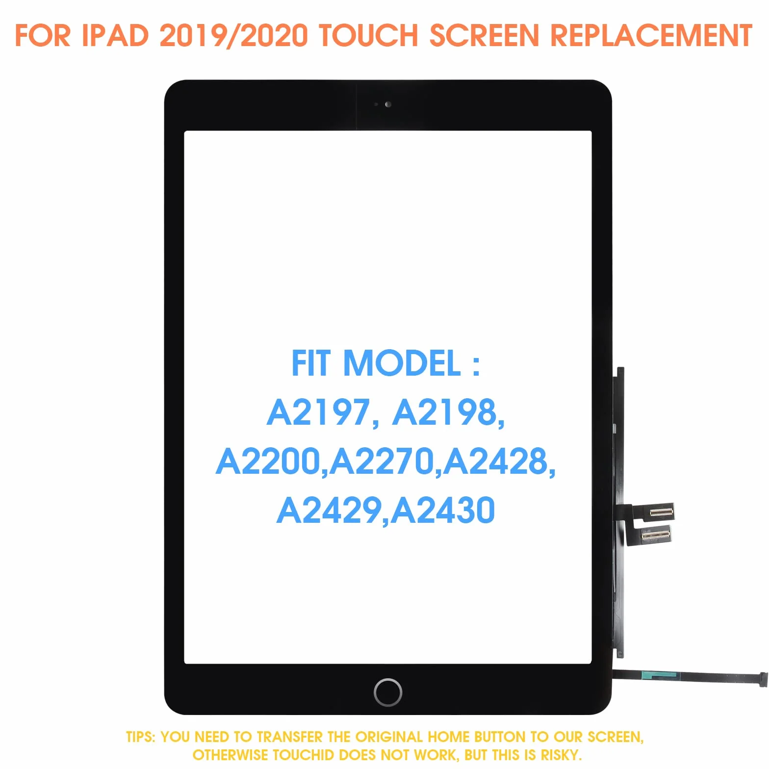 Ekran dotykowy dla iPad 7 2019 iPad 8 2020 Digitizer Ekran Dotykowy dla iPad7 iPad8 Wymiana Ekranu dla iPad A2197 A2198 A2200 A2270 A2428 A2429 A29 2430 EU z Narzędziami(z Domu Przycisk,Nie
