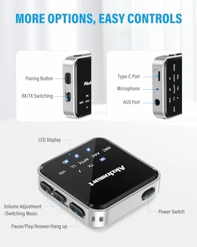 Adapter audio Bluetooth, odbiornik Bluetooth 2 w 1 do telewizora i gniazd, podwójne złącza rozdzielcza Bluetooth, adapter AUX Bluetooth lub późniejsze opóźnienie, system stereo z kablem RCA/AUX