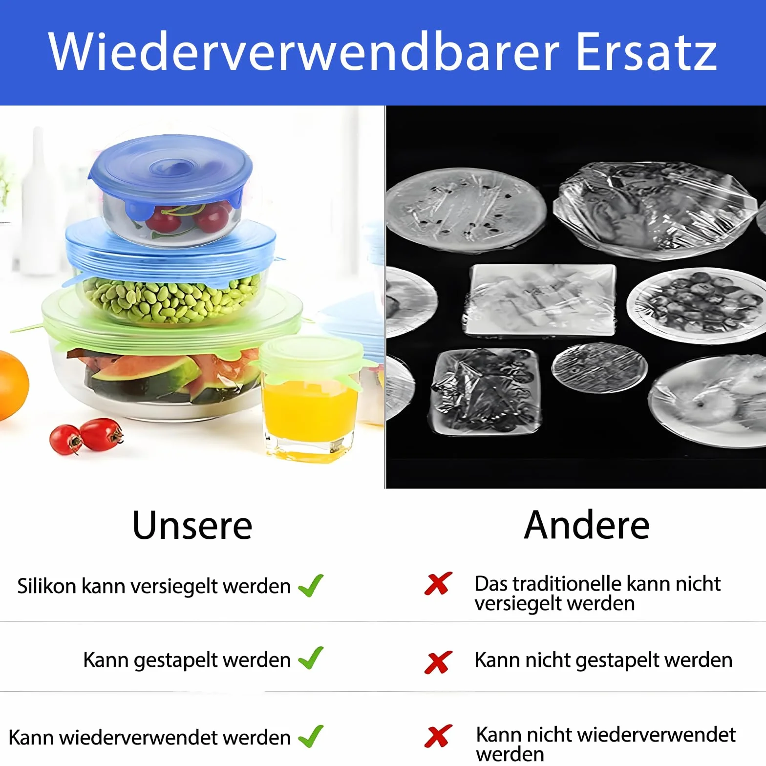 12 silikonowych pokrywek, rozciągliwych, wielokrotnego użytku, silikonowych, uniwersalnych, rozciągliwych, 6 różnych rozmiarów, pokrywki silikonowe, pokrywki do kubków na jogurt, do misek