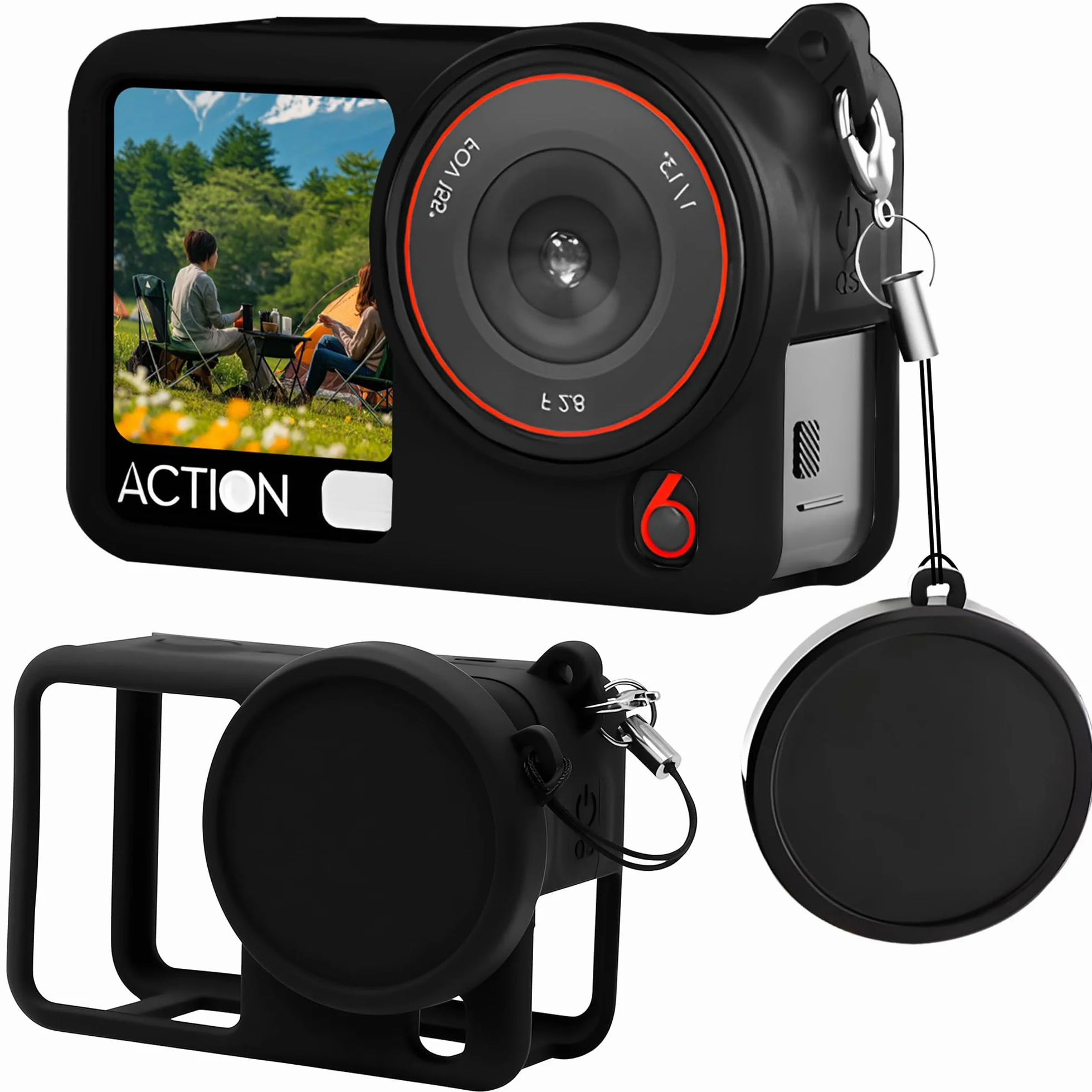 Osmo Action 6 Etui Silikonowe - Osłona Obiektywu Aparatu Odporne na Xarysowania Trwałe do DJI Osmo Action 6 Akcesoriów Aparatu z Paskiem na Nadgarstek