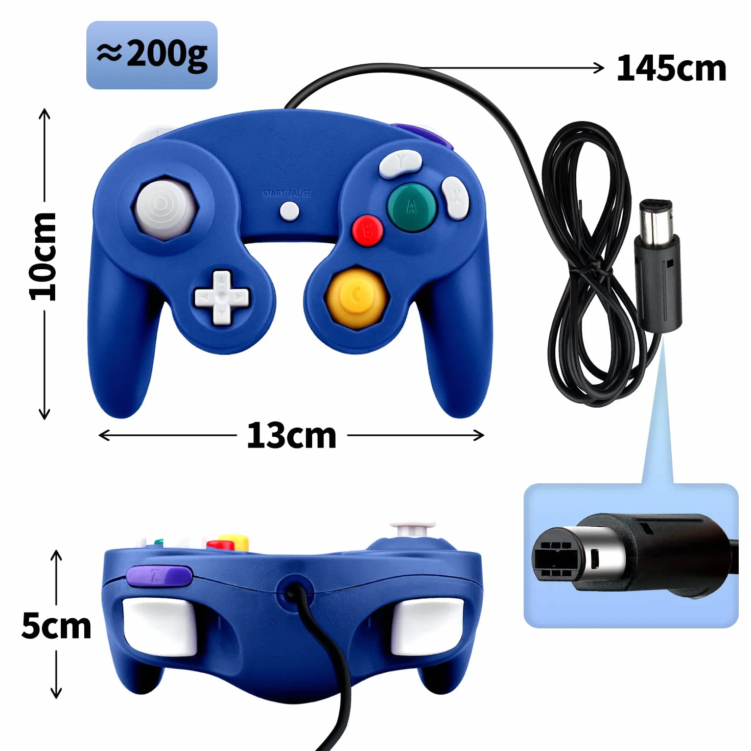 OSTENT Sterownik do gier z okablowaniem, kompatybilny z Nintendo Gamecube NGC, kolor niebieski