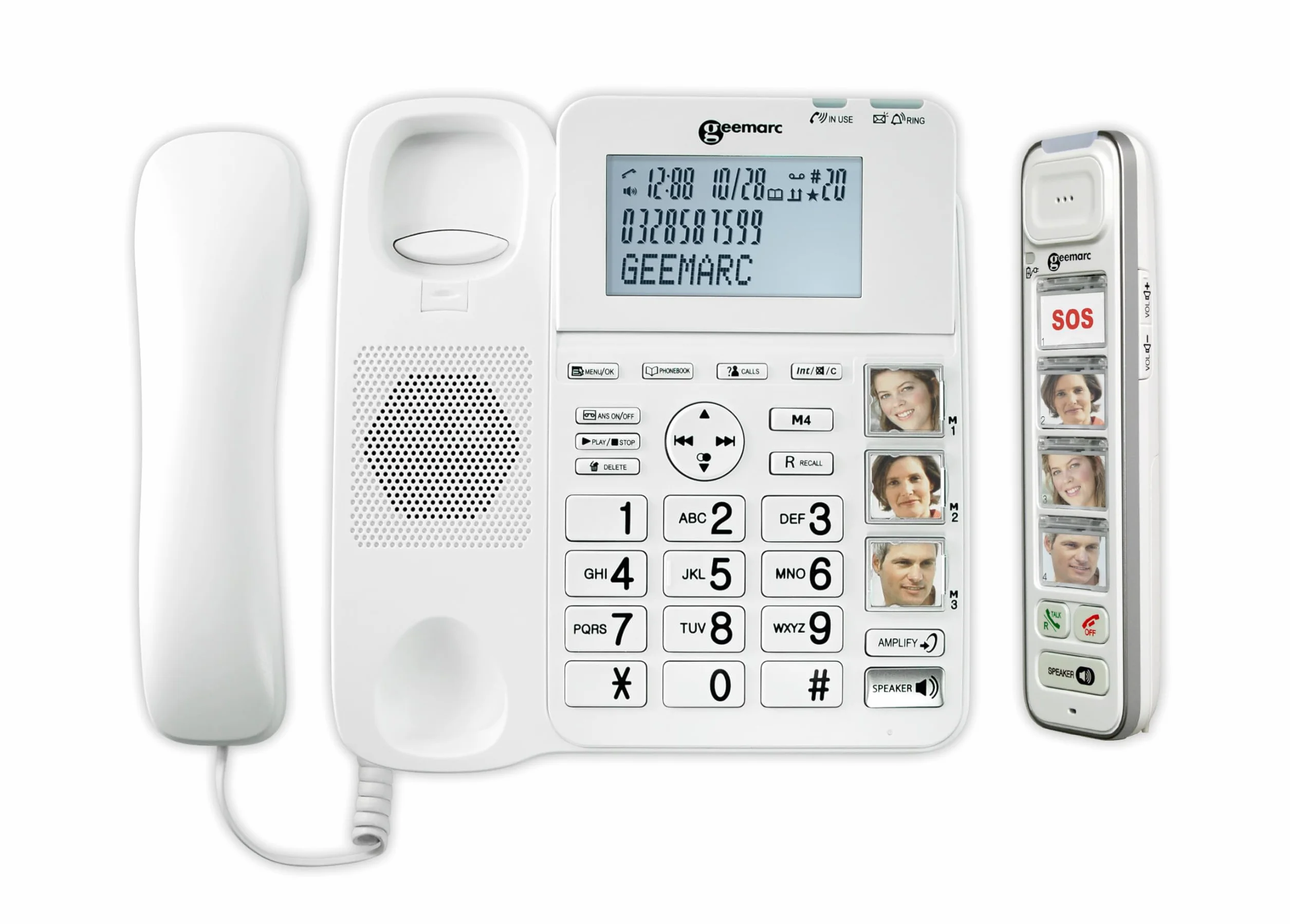 Geemarc Amplidect 295 Combi Photo telefon stacjonarny ze wzmacniaczem i dodatkową słuchawką z dużymi, dopasowywanymi przyciskami fotograficznymi dla seniorów – od niskiej do średniej utraty słuchu –
