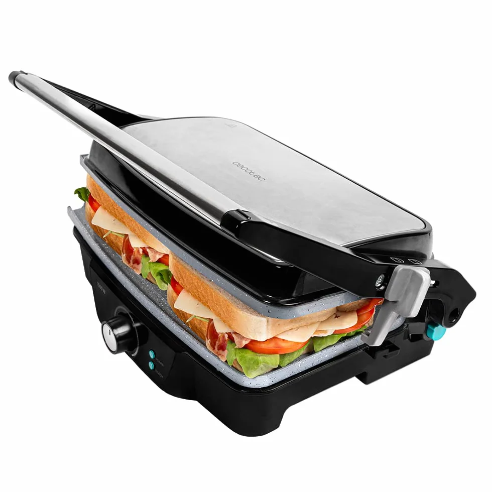 Cecotec Grill elektryczny Rock'nGrill 1500 Kamienna Ceramika Mix&Grill. 1500 W, Grill, Grill, Żelazko i Sandwicher, Powłoka ceramiczna, Mieszane Superfie, Otwarcie 180º, Szuflada zbieracza