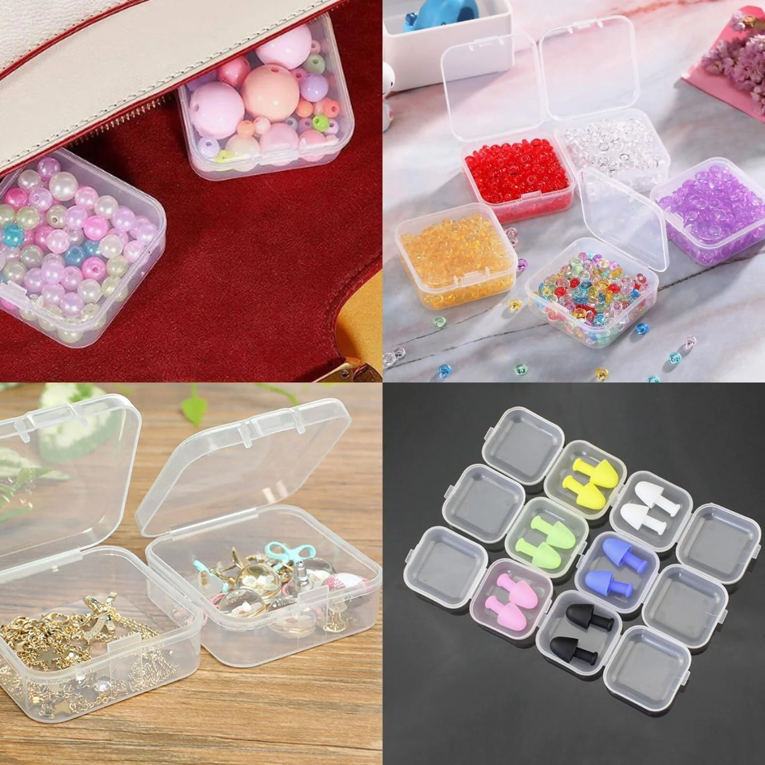 35 sztuk pudełek do przechowywania z pokrywką, małe pudełko, 5,5 x 5,5 x 2 cm, plastikowe pudełko, przezroczyste, z tworzywa sztucznego, puste mini pudełko do przechowywania małych pereł, biżuterii