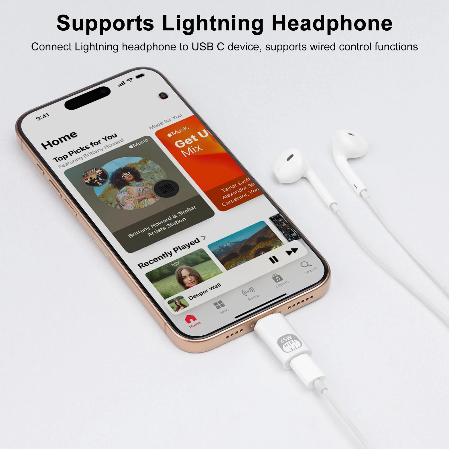 Adapter audio USB C na Lightning, 3w1 typu C męski na Lightning żeński z konwerterem danych i ładowaniem dla iPhone'a 16/15 Series, iPada i innych (biały)