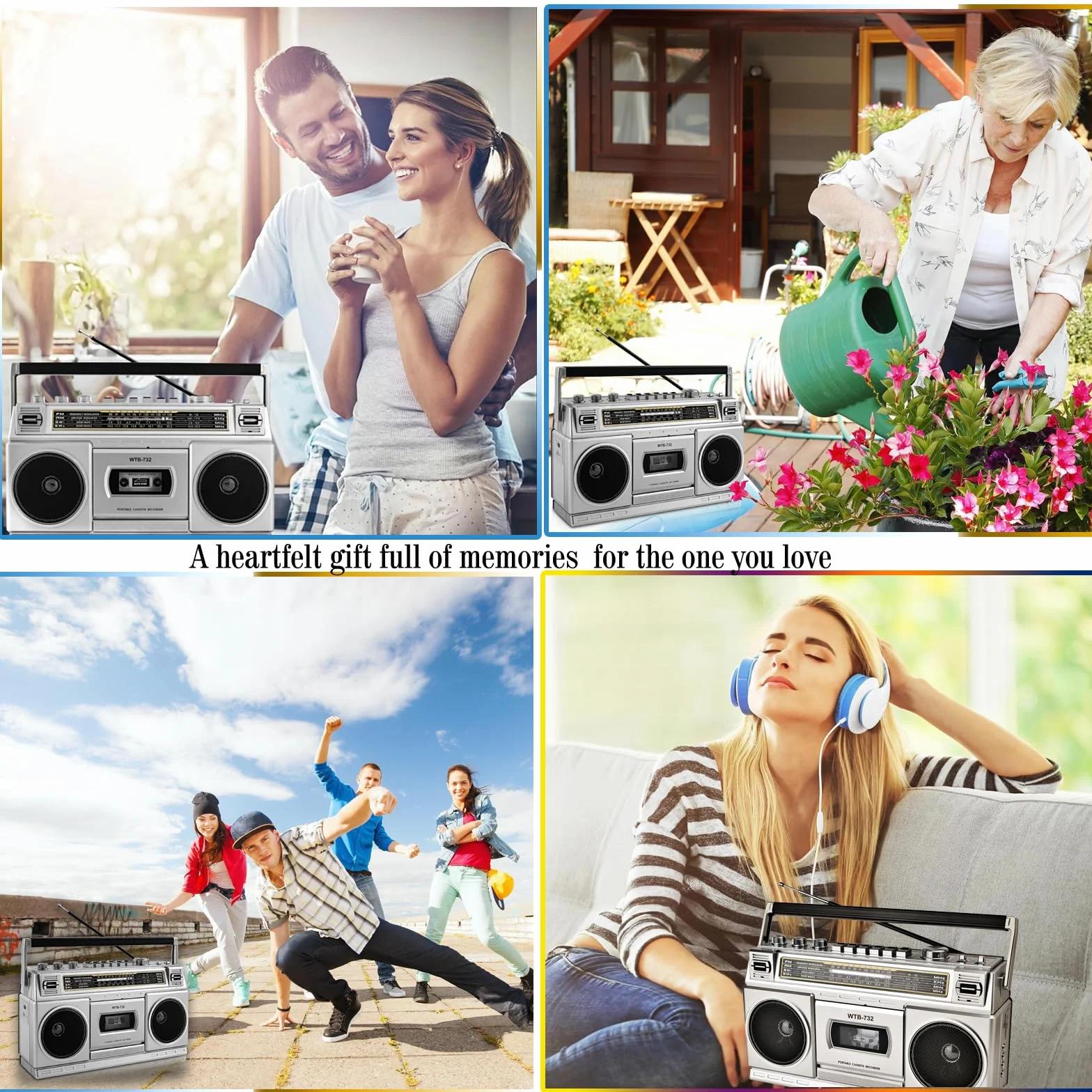 Boombox w stylu retro Classic w stylu lat 80., odtwarzacz kasetowy z radiem AM/FM/SW, Bluetooth, USB, gniazdo słuchawkowe, 24 W, głośniki Dual Full-Range High-Bass