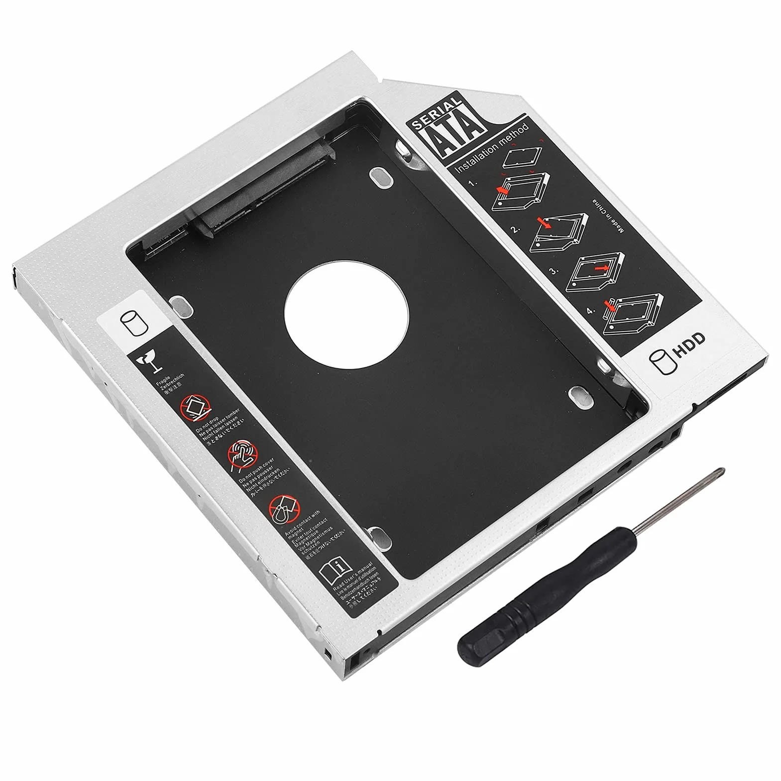 Obudowa dysku twardego, uniwersalny 2nd 12,7 mm twardy dysk optyczny adapter DVD adapter aluminiowy SATA HDD obudowa dysku twardego obsługuje dysk twardy 2,5 HDD, SATA, SATAII, SATA-III SDD