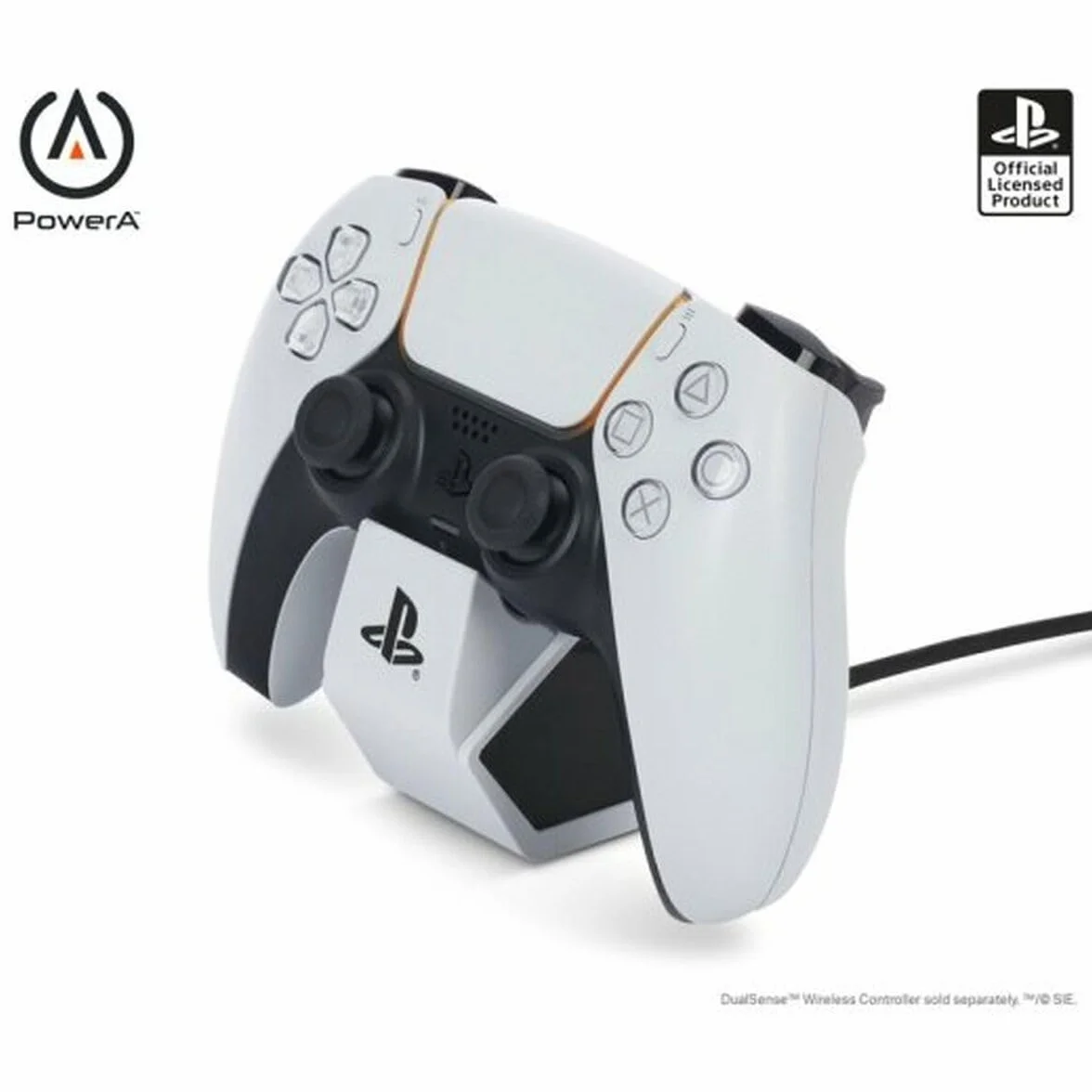 Biała stacja ładująca solo PowerA do kontrolera bezprzewodowego DualSense, Ładowanie kontrolera DualSense, ładowanie, Sony PlayStation, PS5, oficjalnie licencjonowane