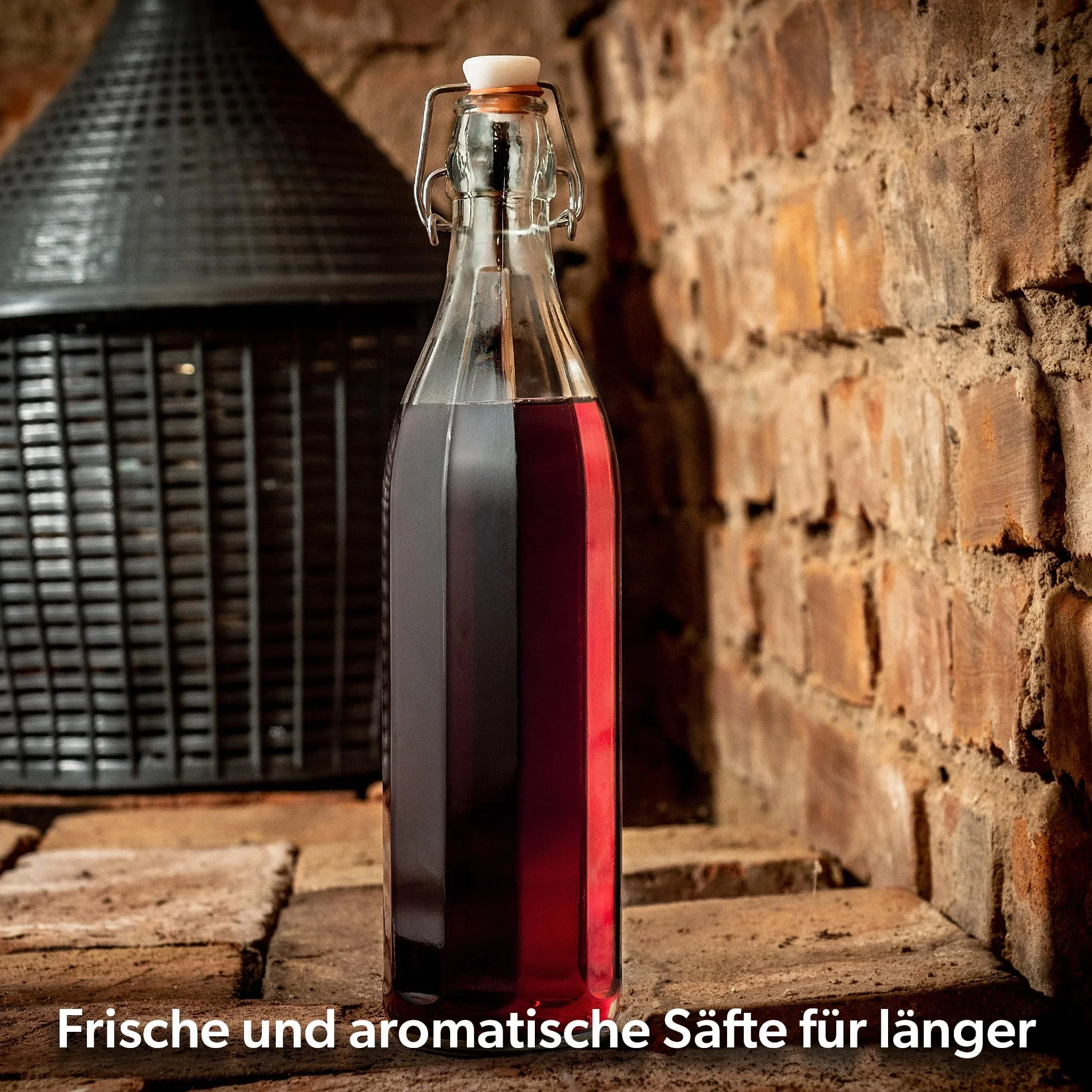 KADAX Zestaw 3 szt. Butelki z zamknięciem mechanicznym 1000 ml, szczelny korek z uszczelką, wytrzymałe szkło wielorazowe, do soków, nalewek i wody