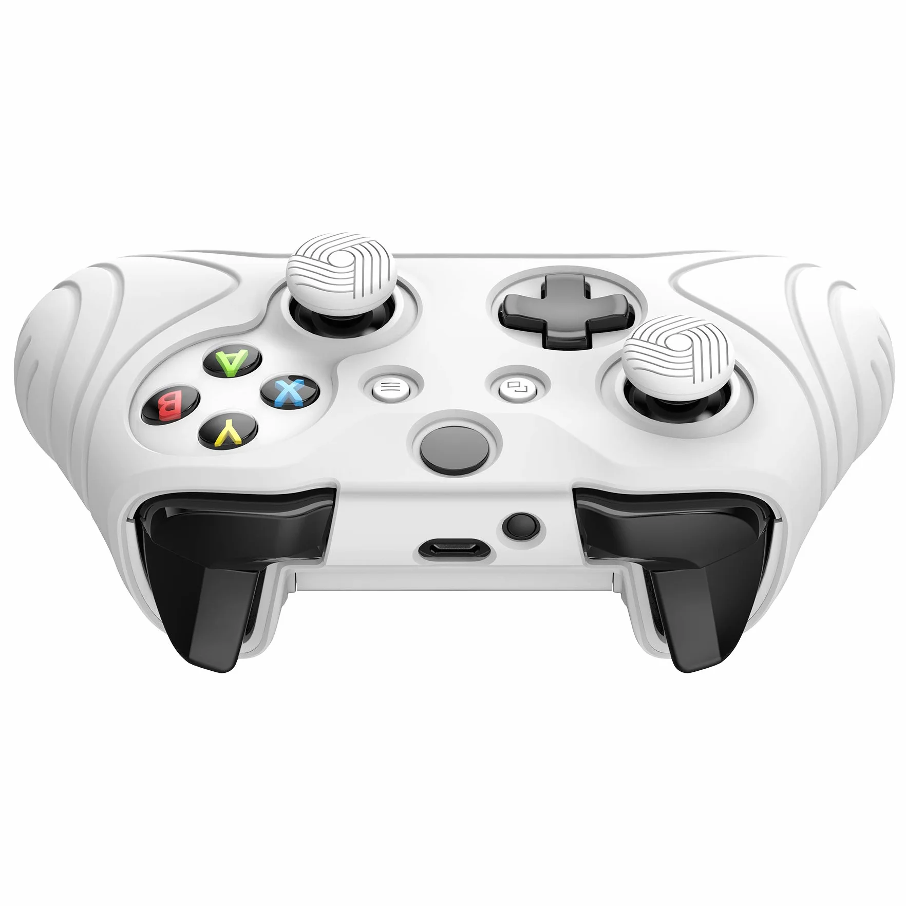 PlayVital Antypoślizgowy Silikonowa Skóra do Xbox One X/S Kontrolera,Ergonomiczna Miękka Gumowa Osłona Ochronna do Xbox One S/X z Nakładkami na Kciuki-Biały(Edycja Samuraja)