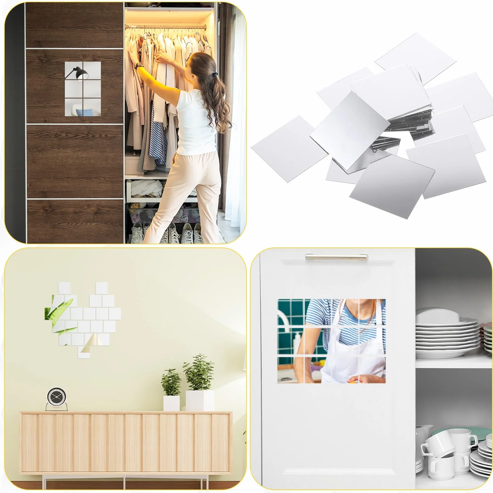 50 sztuk małych luster, 5 x 5 cm, kwadratowe, samoprzylepne naklejki na lustro, mini do majsterkowania, kwadratowe lustro, mozaika, do samodzielnego wykonania, dekoracja ścienna, łazienka