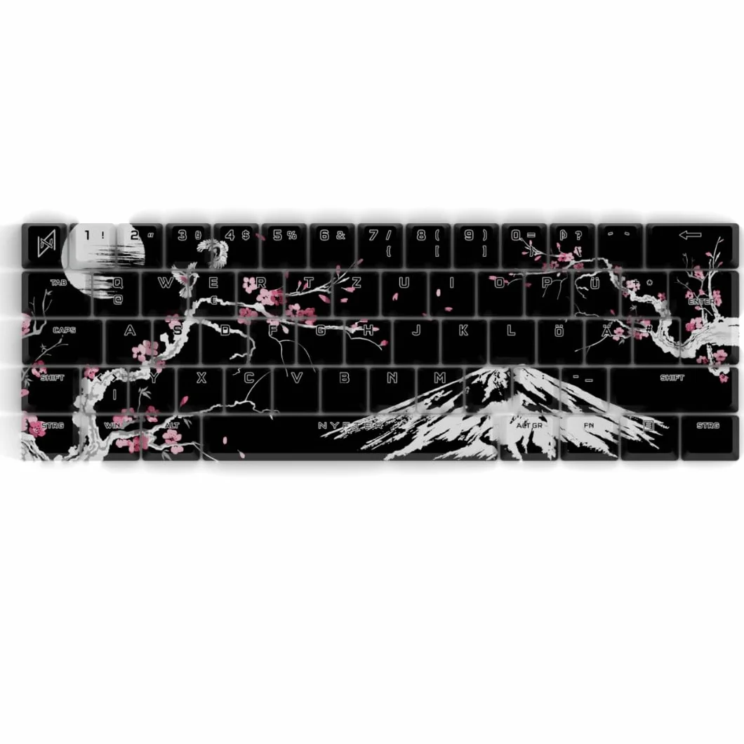 NYFTER - Premium Sakura Keycaps ISO 60% i 75% Custom Keycabs układ ISO do klawiatur mechanicznych (Sakura Black, 60%)