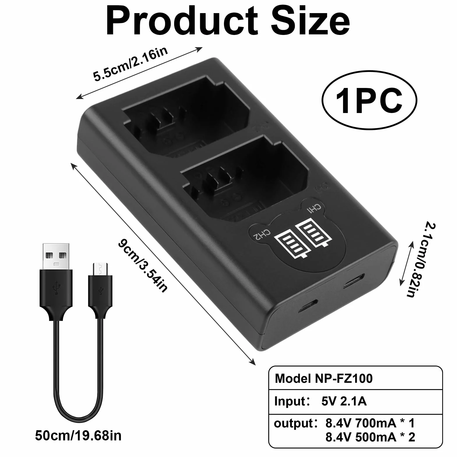 Ładowarka NP-FZ100 z podwójnym gniazdem i wyświetlaczem LCD, ładowarka Micro USB i Type-C do Sony FX30