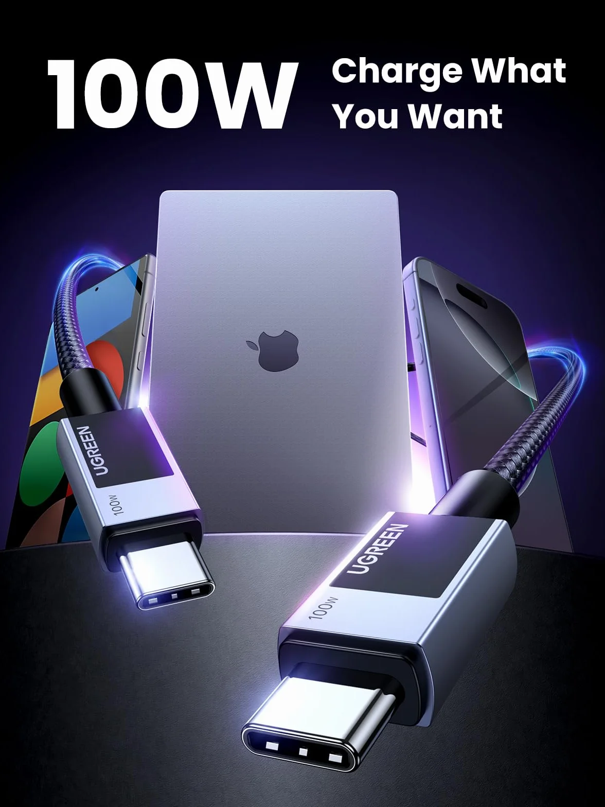 UGREEN 100W kabel USB C PD 3.0 kabel ładujący USB C do USB C 5A/20V kompatybilny z iPhone 15, M3 MacBook Pro/Air, iPad Air/Pro 2024, Galaxy S24 Ultra A55 Pixel 8a Steam Deck itp. (1M)