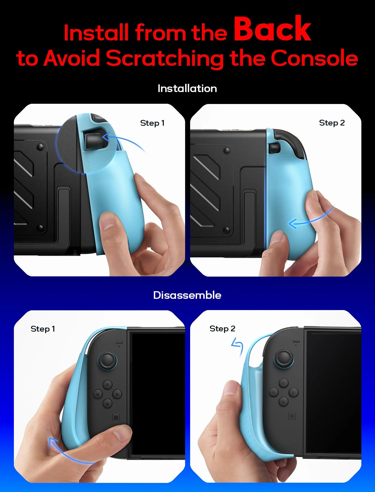 JSAUX Podzielone etui ochronne na Nintendo Switch 2, TPU i PC, antypoślizgowy ergonomiczny uchwyt, przechowywanie 10 kart do gier, niebieski