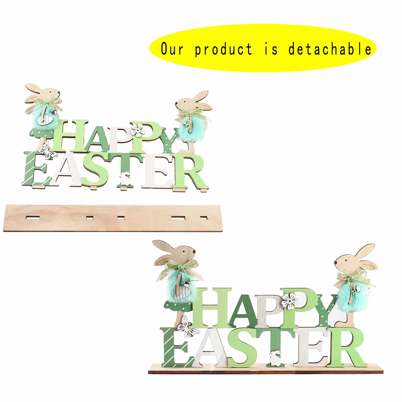 Dekoracja wielkanocna z drewna napis B-Happy Easter 2 zając