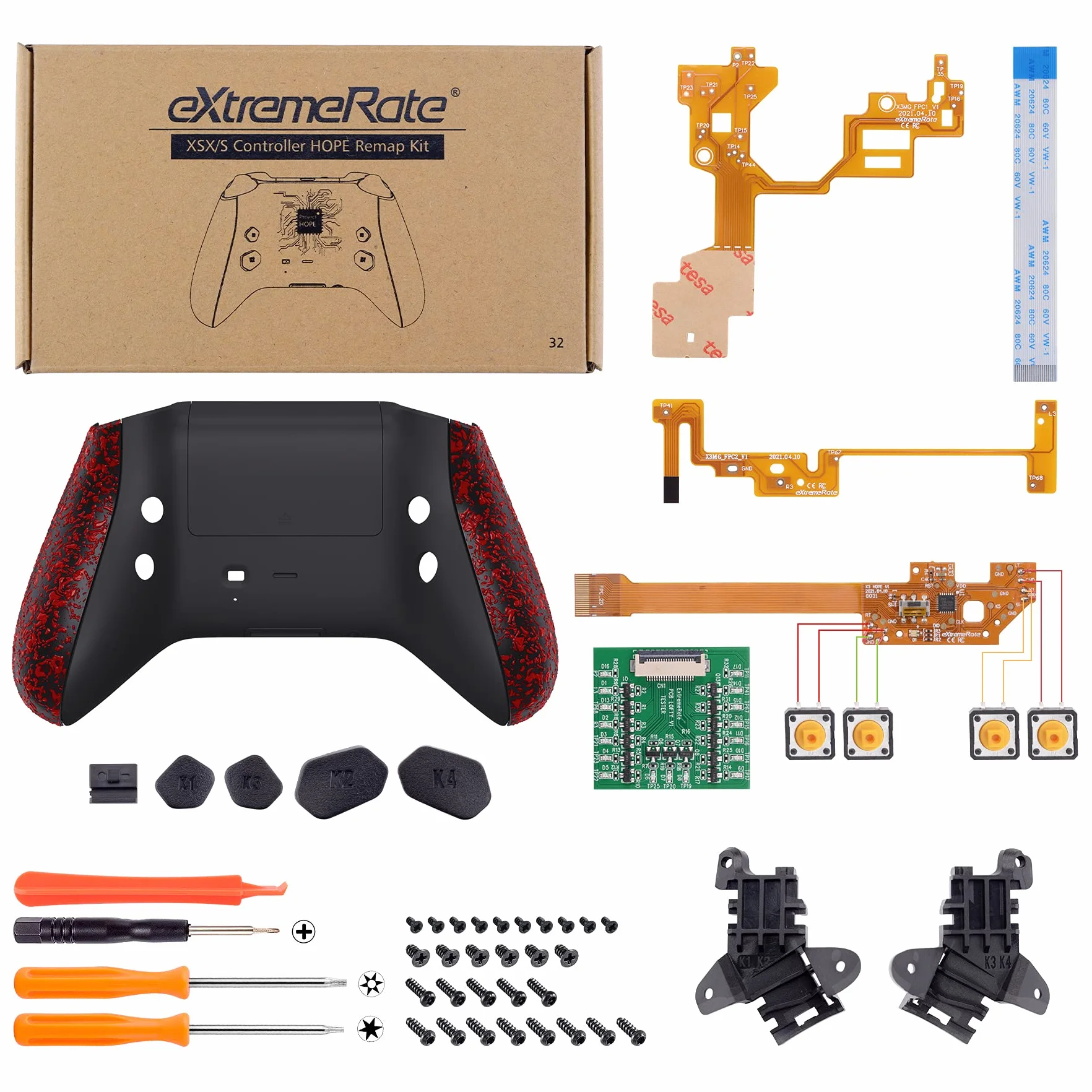eXtremeRate Hope Programowalny zestaw Remap do kontrolera Xbox Series X/S, tablice aktualizacyjne, przeprojektowana tylna obudowa, boczne szyny i tylne przyciski do kontrolera Xbox Core, czerwony