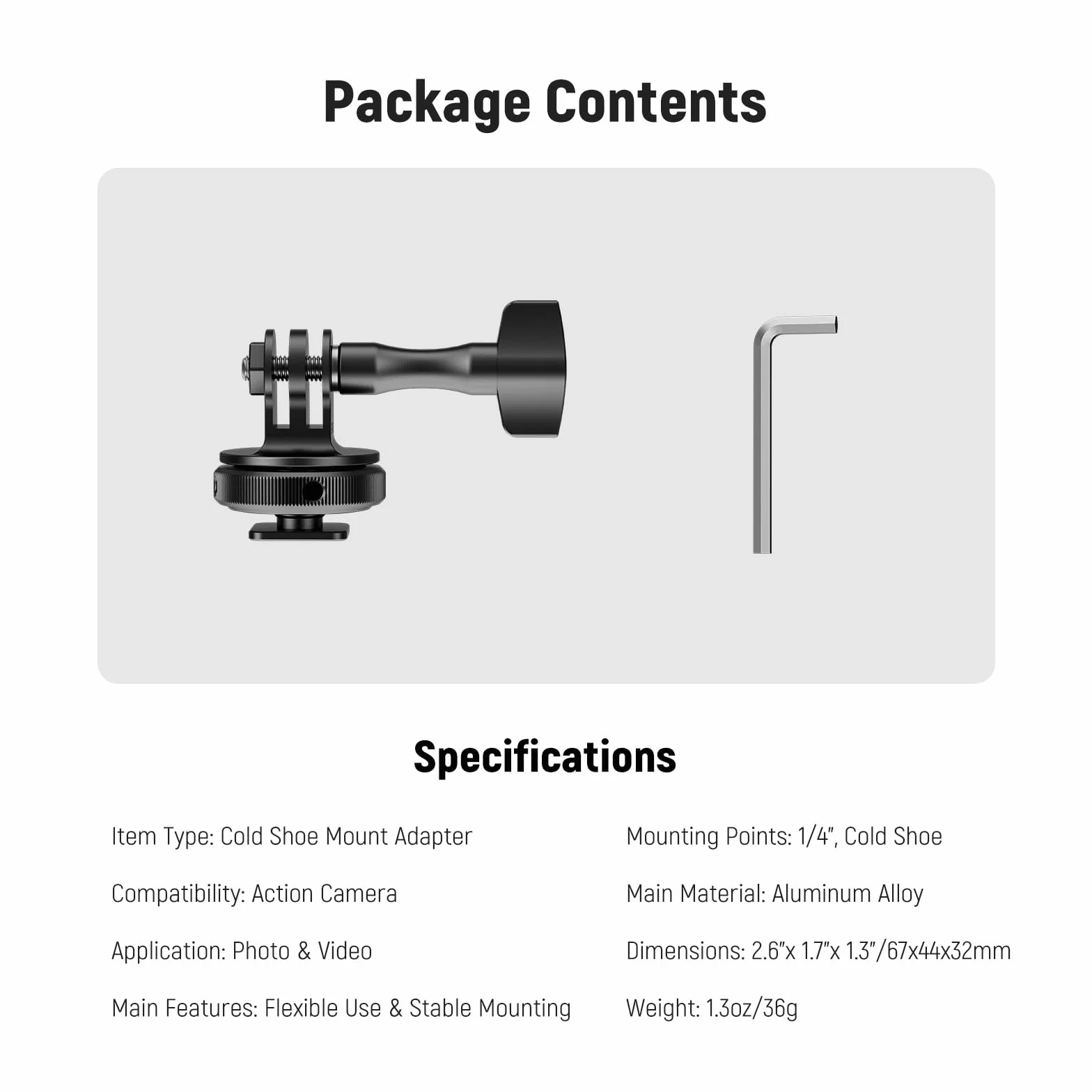 NEEWER Adapter do kamery sportowej, kompatybilny z akcesoriami GoPro Go Pro DJI Insta360 AKASO, metalowy uchwyt Hot Shoe z gwintem 1/4" do mini statywu, kijek do selfie, nachylenie 180°, GP-63