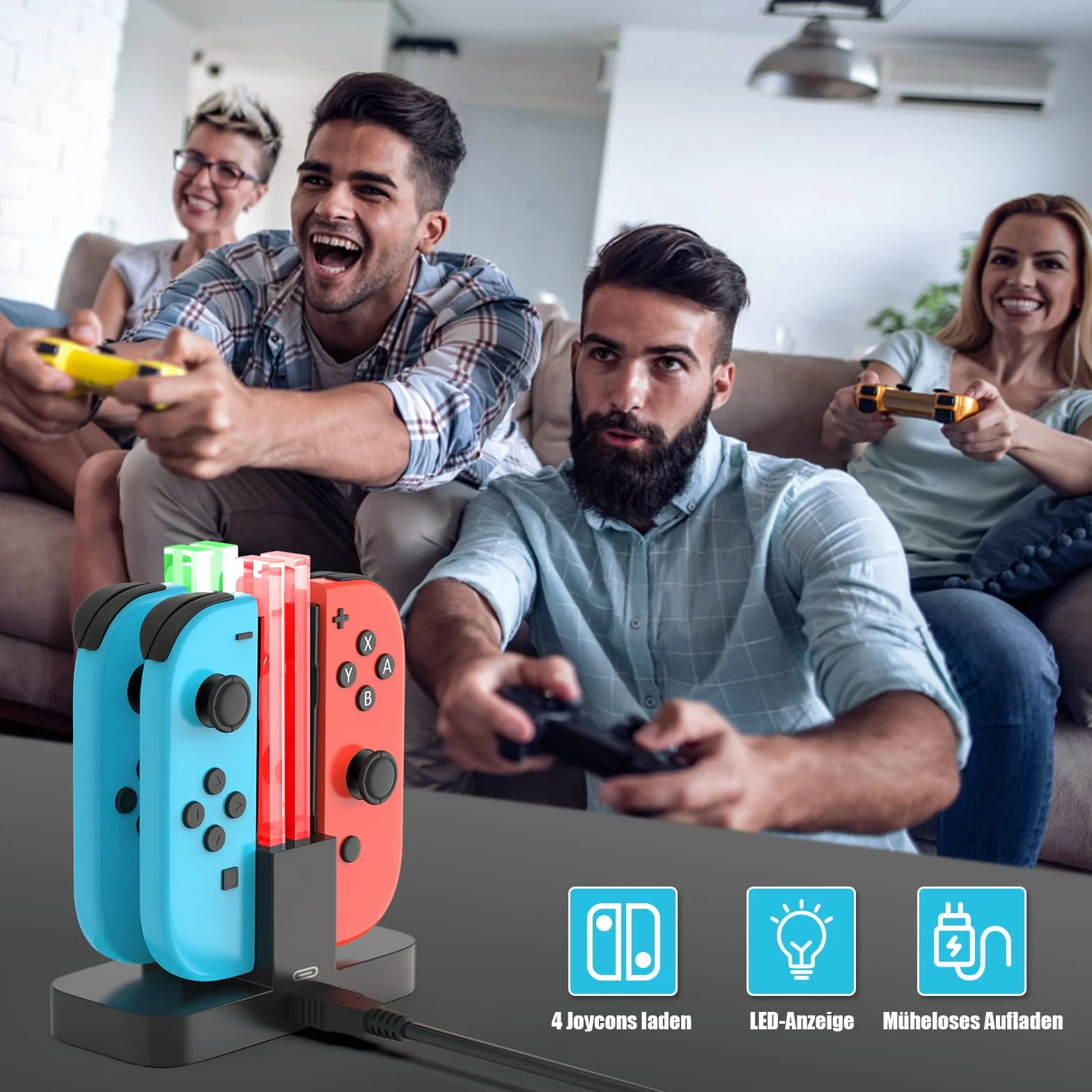 Ładowarka do for Nintendo Switch, [4 w 1] Diyife Stacja ładująca do Joy-Con Controlle, Typu C, z wyświetlaczem LED, Inteligentne Przełączanie