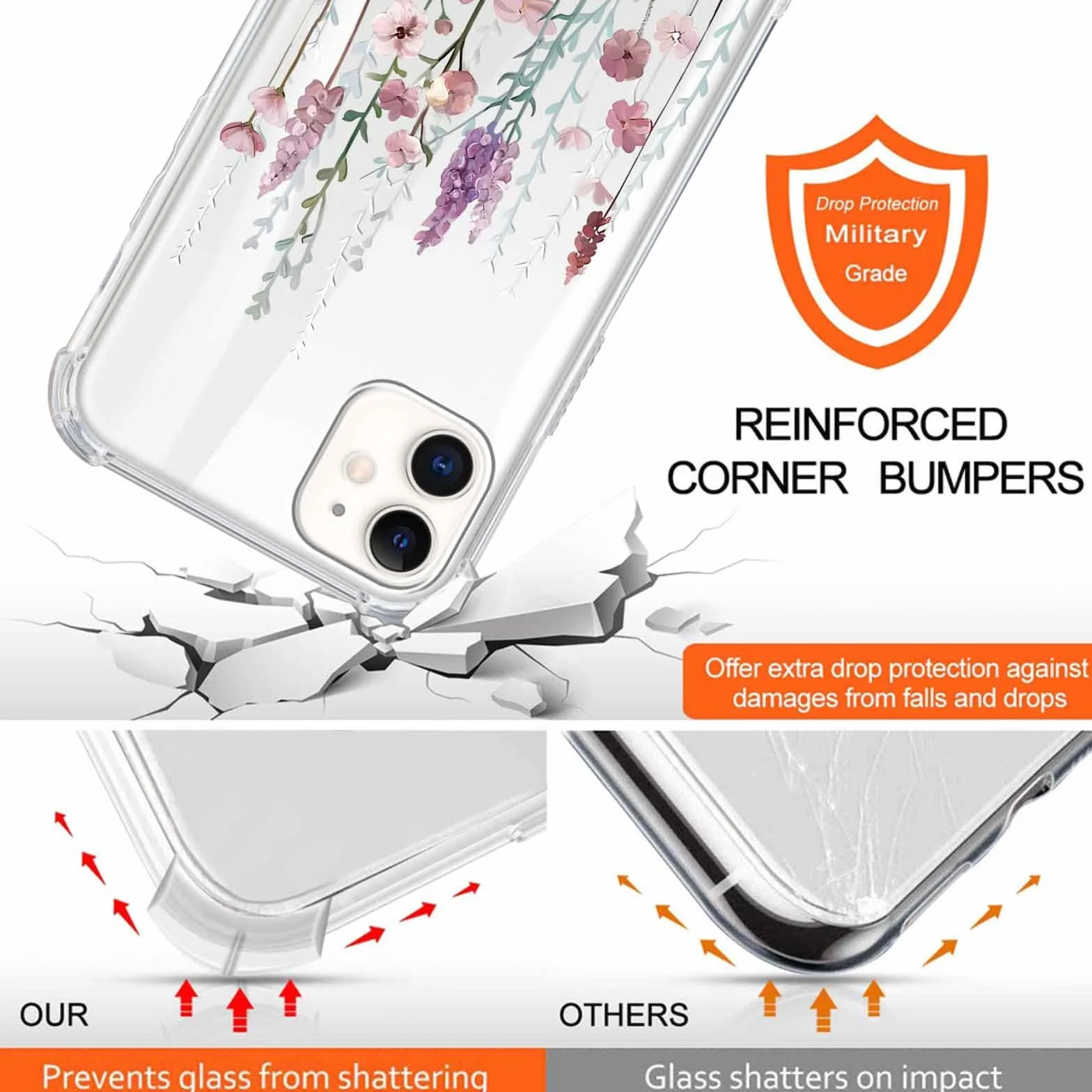 Yoedge Etui na telefon komórkowy iPhone 12 / iPhone 12 Pro 6,1", etui z opaską, miękki silikon TPU + PC, odporne na uderzenia, etui ochronne ze sznurkiem do zawieszenia, przezroczyste etui ze wzorem