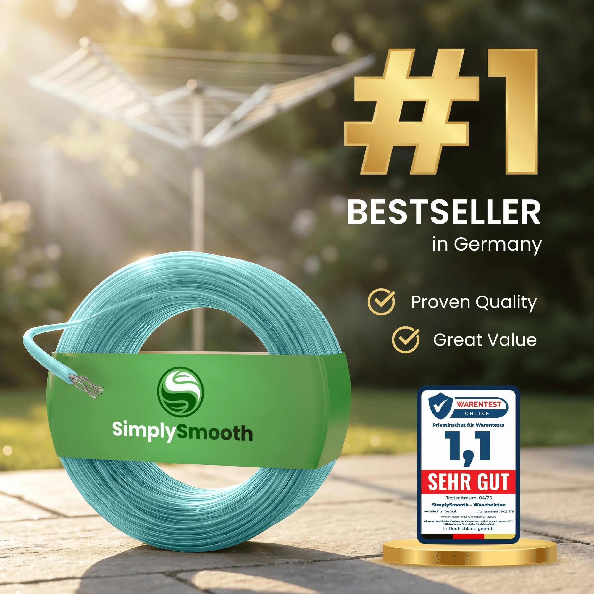 SimplySmooth Linka do prania 50 m – linka do prania ze stalowym rdzeniem w 3 długościach – stabilna linka do suszenia suszarki do prania, ogrodu i na kemping – linka do prania na zewnątrz – smycz do