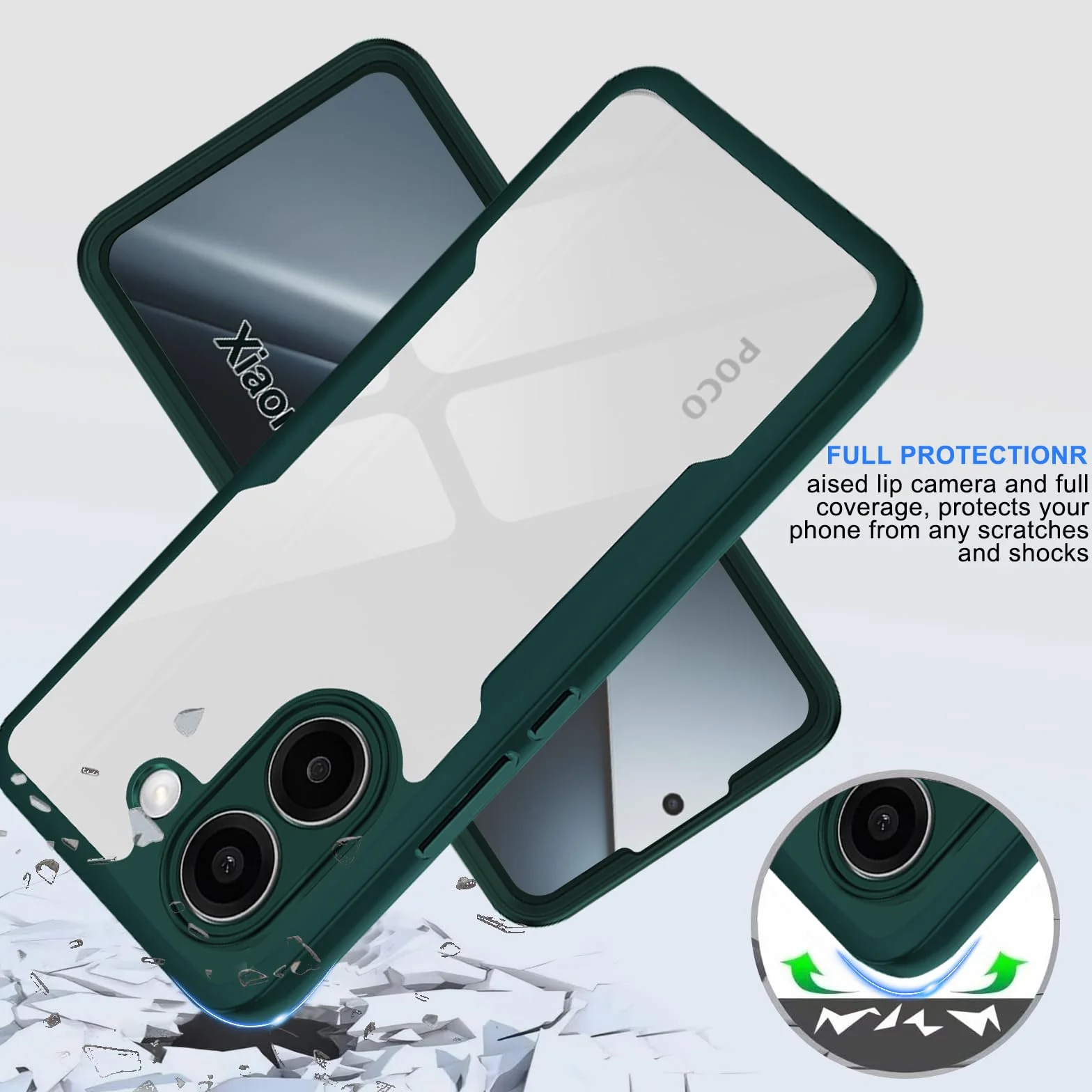 Etui do Xiaomi Poco x8 Pro, przezroczyste, 360 stopni, etui ochronne z wbudowaną ochroną wyświetlacza, odporne na uderzenia, ultracienkie silikonowe, zielone