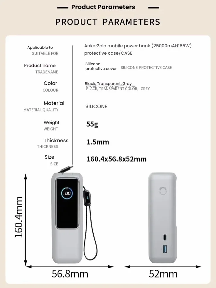 FTRONGRT Etui kompatybilne z Anker Zolo 25000 mAH 165 W, bank mocy, pyłoszczelny, odporny na upadek, silikonowe, etui ochronne, kompatybilne z Anker Zolo 25000 mAH 165 W, Power Bank, kolor czarny