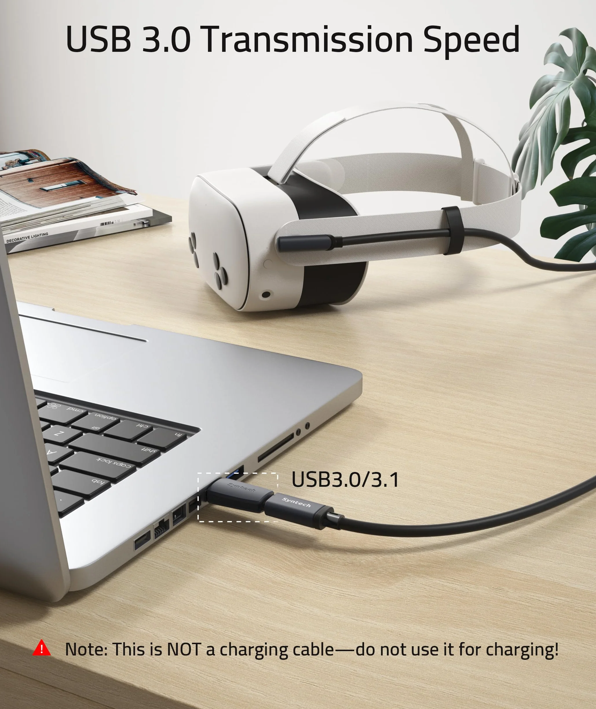 Syntech Kabel łączący kompatybilny z Meta/Oculus Quest 3S/Quest 3/Quest2/Pro/Pico 4/Ultra oraz PC/SteamVR, 5 metrów, ulepszony kabel z adapterem USB 3.0, szybki przewód do przesyłania danych do kasku
