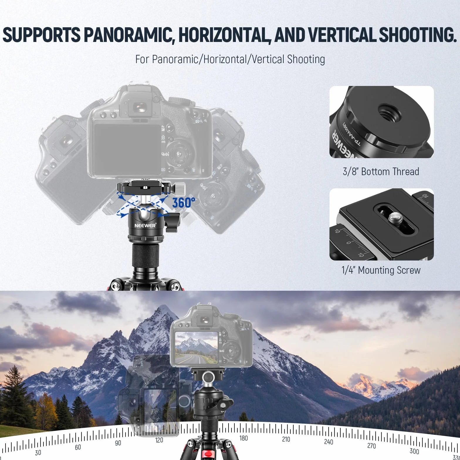 Neewer Przenośny mini statyw biurkowy - stop aluminium 20"/50 cm z głowicą kulową 360 stopni, płyta szybkiego obuwia do kamery wideo DSLR, obciążenie do 11 funtów / 5 kg