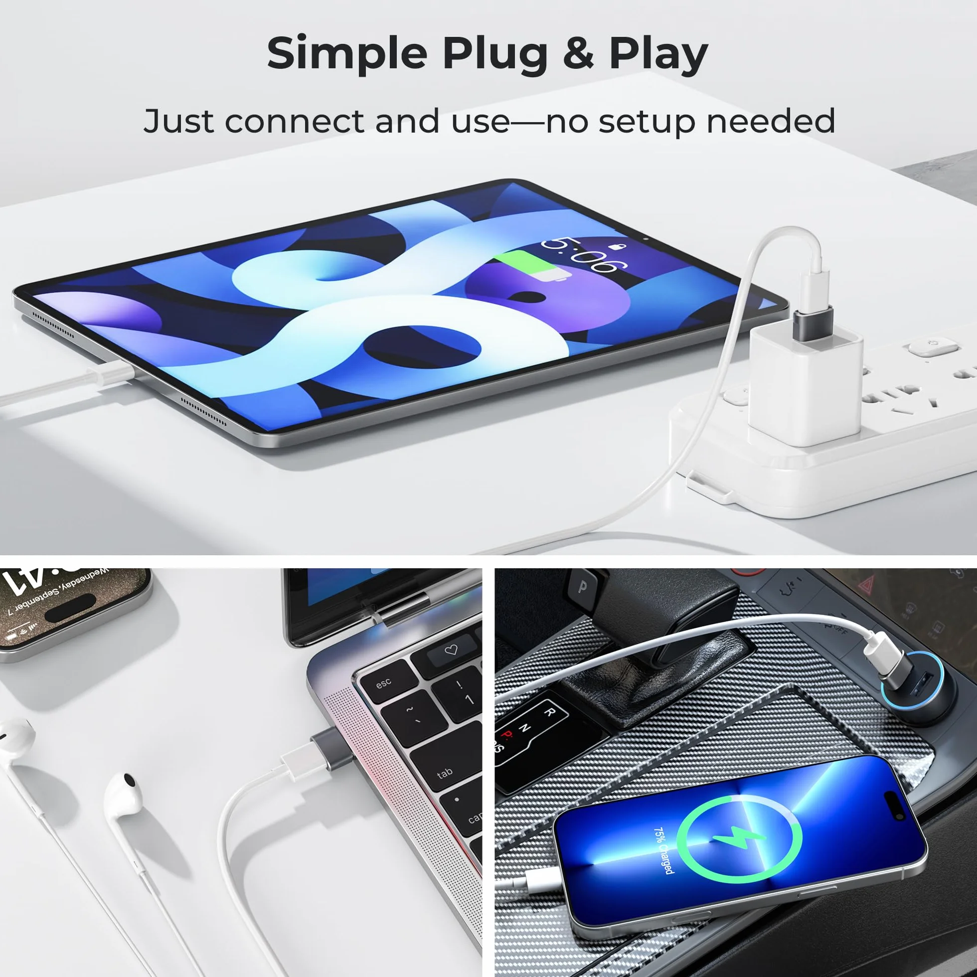 Basesailor Adapter USB do USB C do iPhone 17 Pro Max,17e 16 15 Adapter Ładowarki,Konwerter Type C Żeński do USB A Męski do Apple Watch iWatch S11 10,AirPods Pro 3,iPad mini 7 Air,Samsung Galaxy S26 25