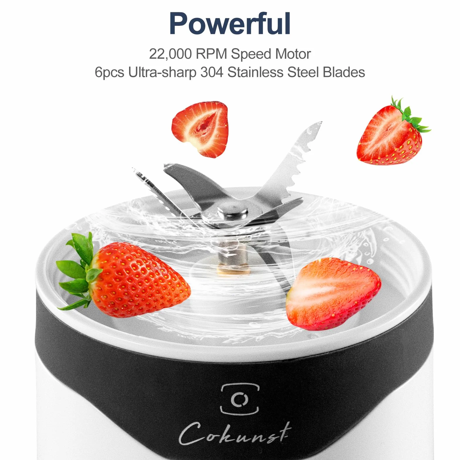 COKUNST Przenośny blender, osobisty 500 ml do smoothie i shake, mały ładowany przez USB, z wydajnymi 6 ostrzami, mini pojedynczy z dodatkową pokrywką, do podróży, siłowni,