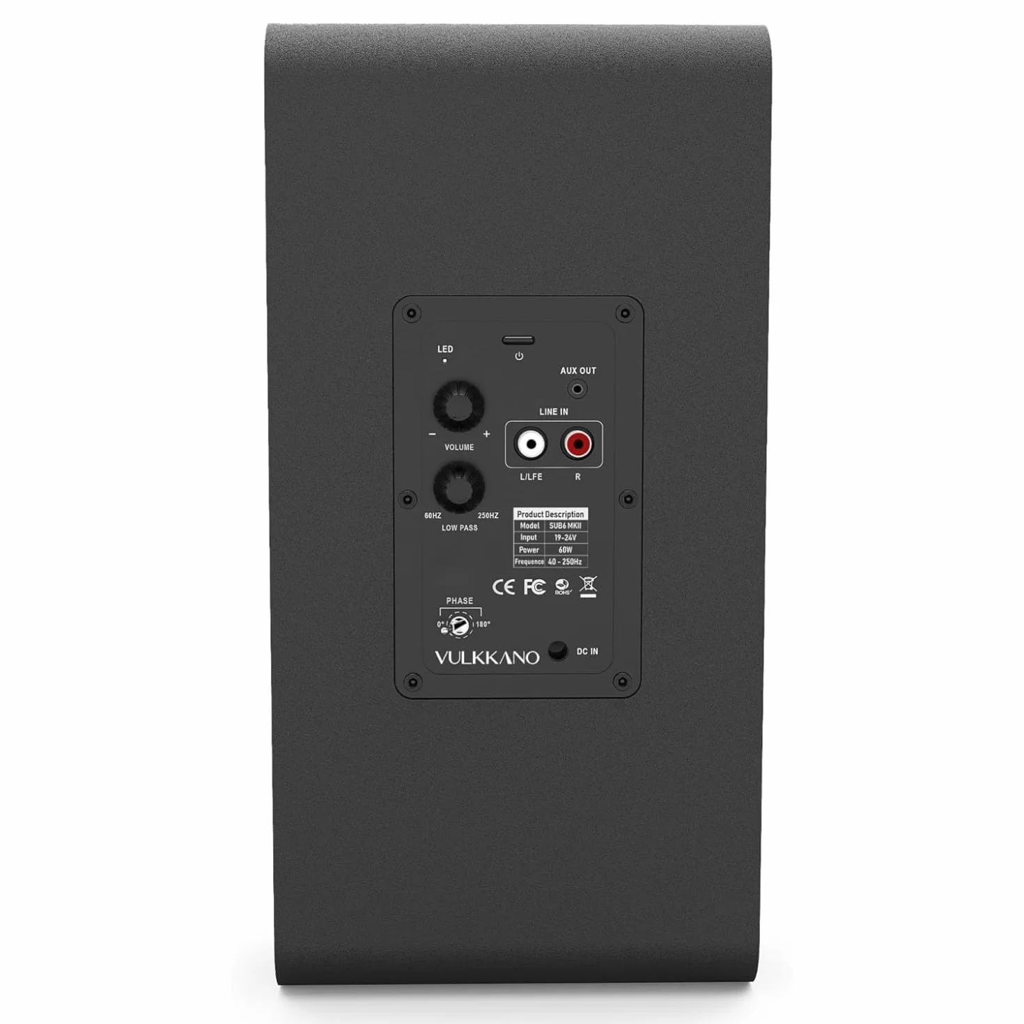 VULKKANO SUB6 MKII 6-calowy kompaktowy subwoofer aktywny z głębokim basem i eleganckim wyglądem do kina domowego, muzyki i gier wideo, częstotliwości 50Hz do 200Hz