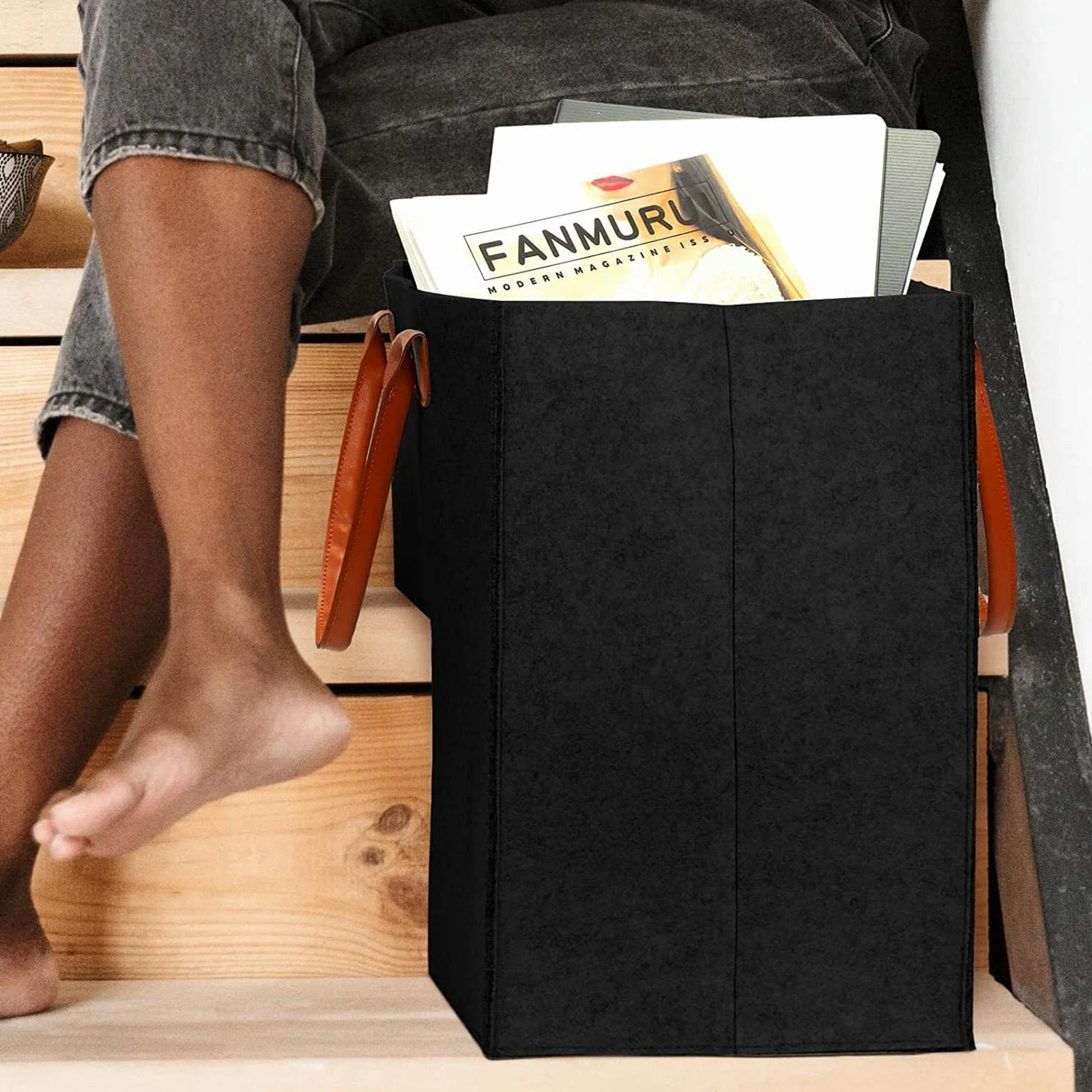 Organizer na schody L 40 cm filcowy kosz schodowy z uchwytami