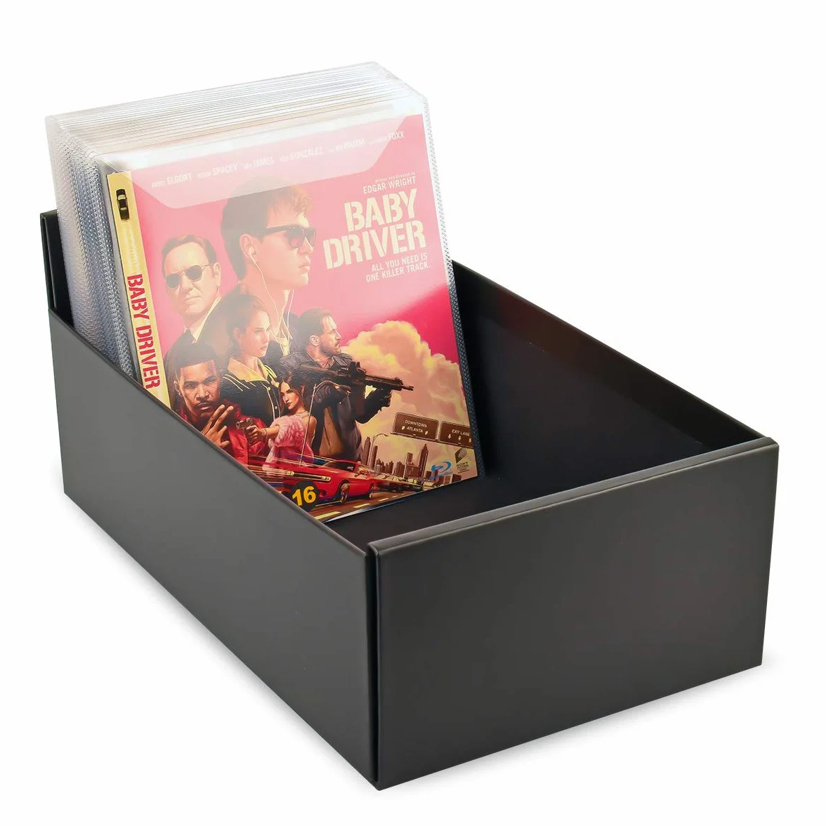 3L Pudełko do przechowywania płyt DVD, CD i Blu-ray – praktyczny i zajmujący mało miejsca system przechowywania – czarne – 10290