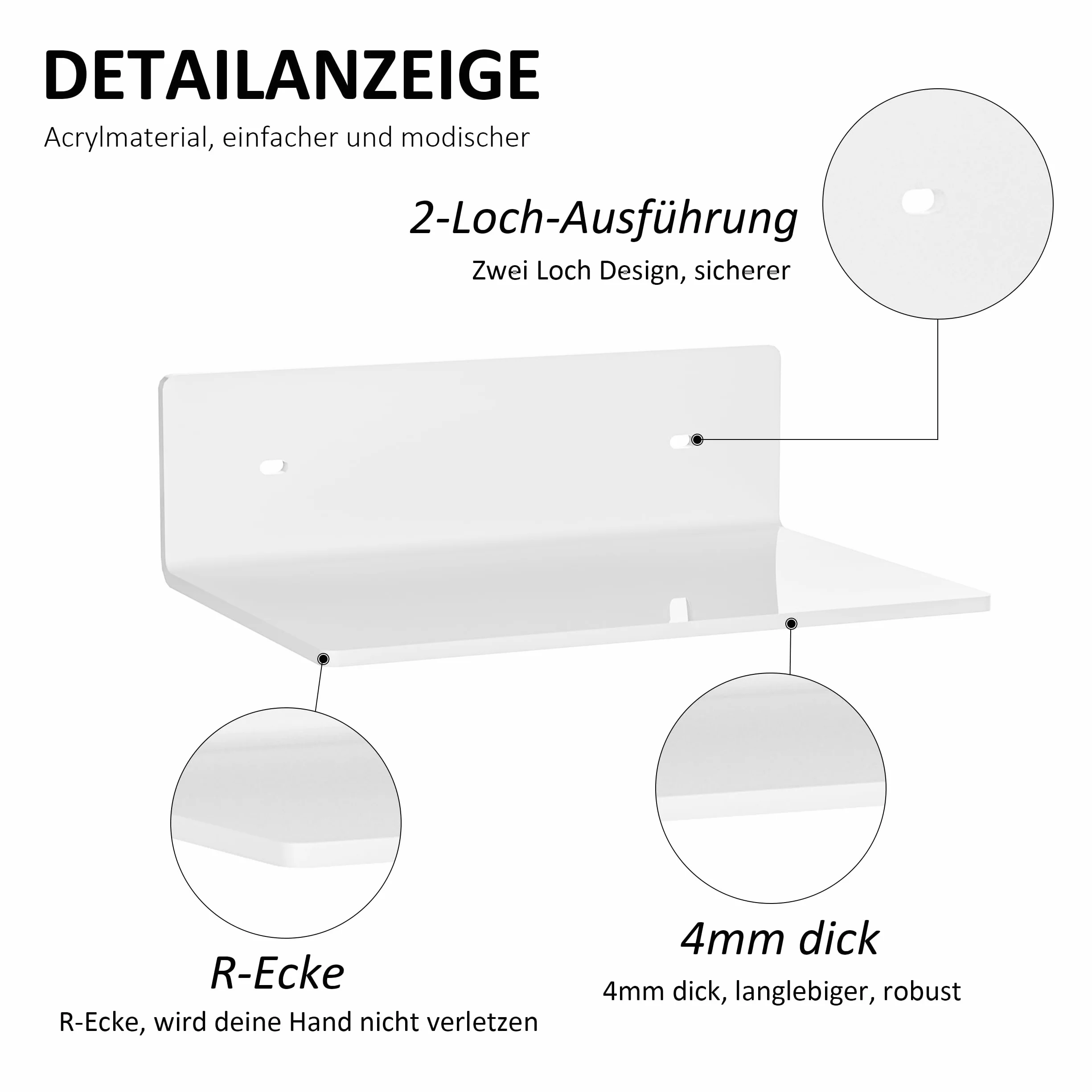 Sezanrpt 23 cm, białe pływające półki akrylowe, białe półki ścienne do salonu, sypialni, łazienki, kuchni, jadalni, sklepu z markami, handlu detalicznego, pokoju zabaw, 2 sztuki