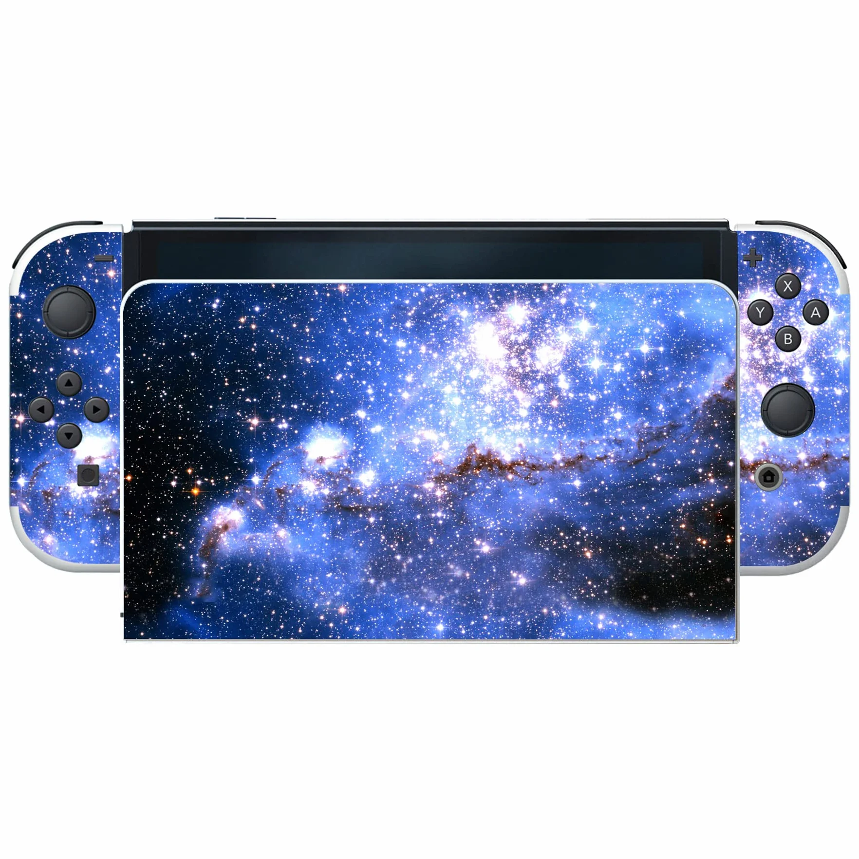 PlayVital Naklejka Skóry do Switch OLED Stickers Vinyl,Skórka Naklejki do Switch OLED Console & Joycon & Dock & Grip-Niebieska Galaktyka