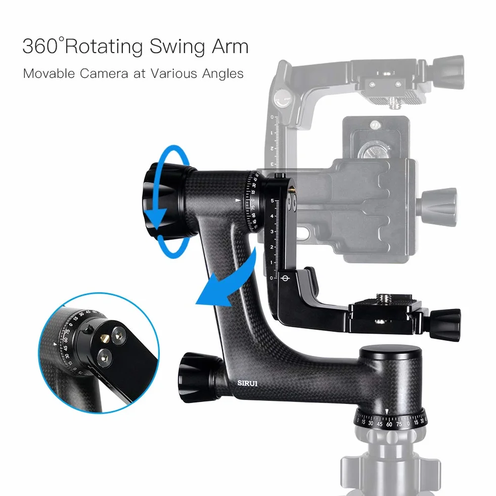 SIRUI PH-10 Gimbal Głowica statywu lekka profesjonalna głowica z włókna węglowego 360 stopni panoramiczna głowica gimbala ze standardem Arca-Swiss 1/10.2 cm płytka szybkiego zwalniania do aparatów