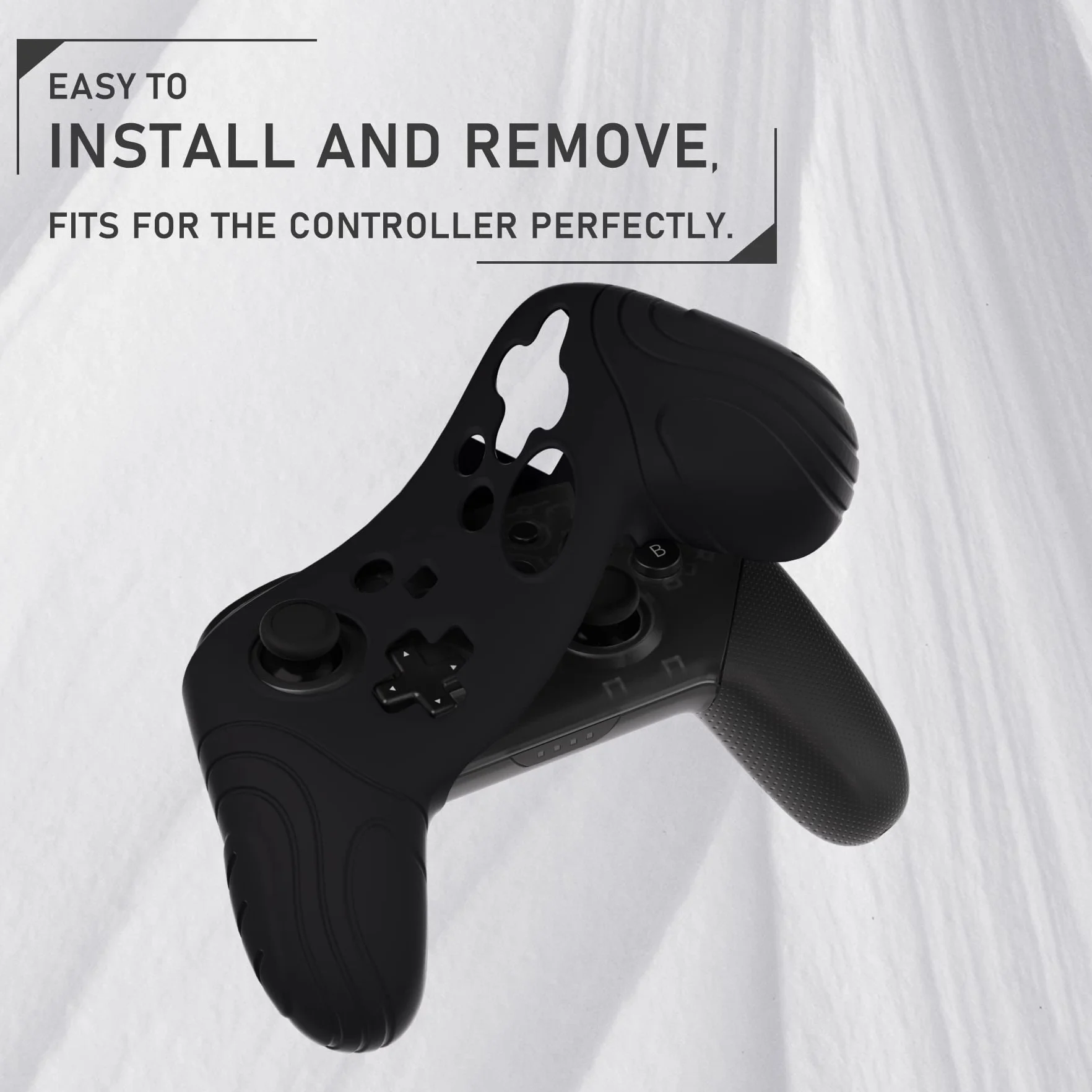 PlayVital Skórki Antypoślizgowa do Nintendo Switch Pro Controller,Miękka Silikonowe Ochronne do Switch Pro,Ergonomiczne Obudowy z Nakładkami Kciuki-Czarny(Samurai Edition)