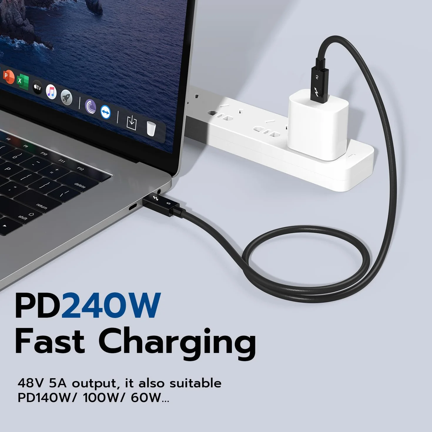 Mcbazel Thunderbolt 5 Kabel typu C, 240 W i 120 Gbps, pojedynczy kabel wideo 16K@30 Hz i podwójny 6K/8K@60 Hz do urządzeń USB 4.0, USB-C, Mac, iMac, laptopów, PC i smartfonów, 1M