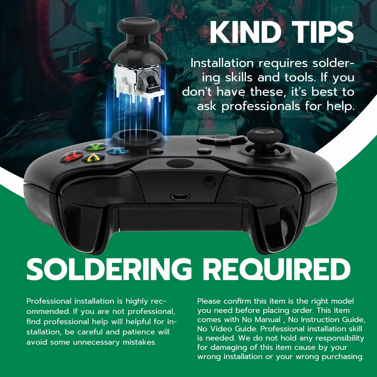 Tolesum Zestaw wymiennych analogowych drążków joysticka TMR Effect do kontrolerów Xbox Series X/S, Xbox One i Xbox One X/S z narzędziami naprawczymi (wymagane spawanie) Bez dryftu – czarny