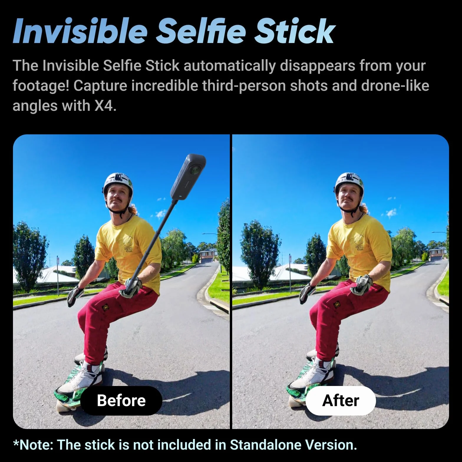 Insta360 Zestaw X4 Get-Set – wodoodporna kamera sportowa 360 8K, szeroki kąt wideo 4K, niewidoczny kij do selfie, zdejmowane osłony obiektywów, żywotność baterii 135 min, edycja AI, stabilizacja, brak