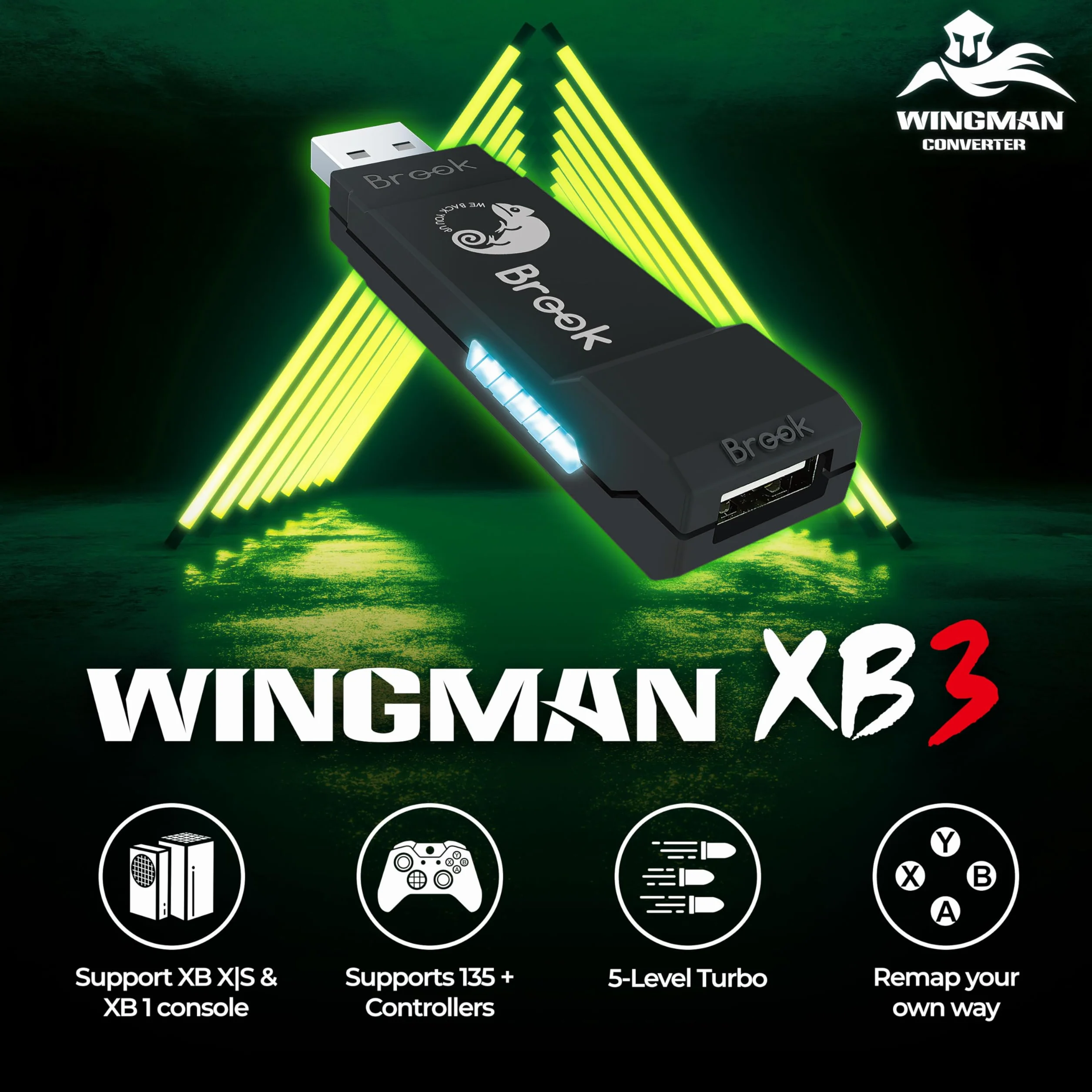Brook Wingman XB 3 Converter - Podnieś poziom swojej gry: Bezprzewodowy adapter do Xbox Series X/S, Xbox One i PC z funkcjami Remap i Turbo [Oficjalna edycja ekskluzywna]