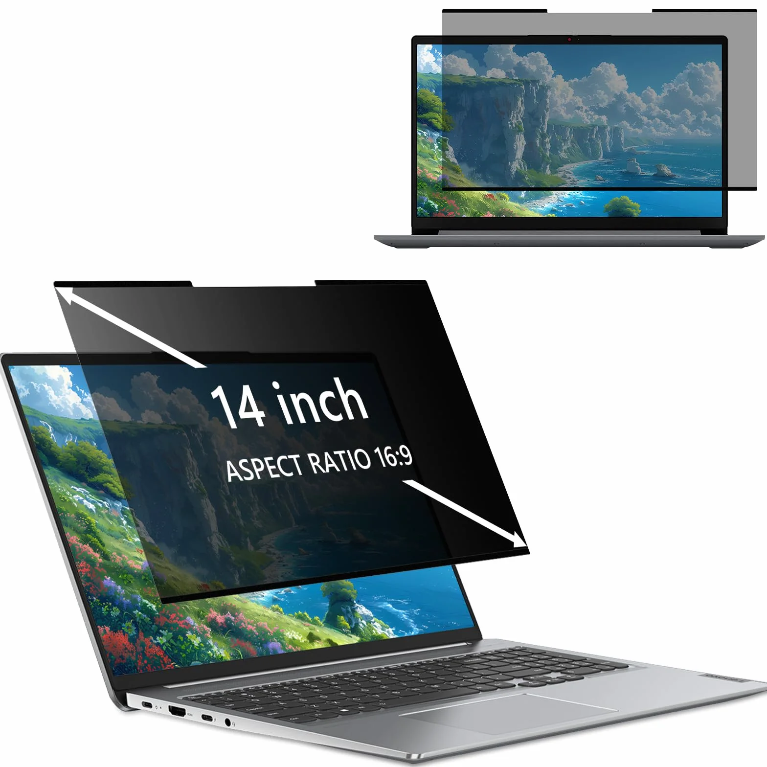 Zdejmowany filtr prywatności Nanoprzylepny do laptopa 14 cali 16:9 folia ochronna, przeciwodblaskowa i filtr niebieskiego światła do HP/Dell/Acer/Lenovo/Thinkpad/Samsung/ASUS/Sony 14" (310 x
