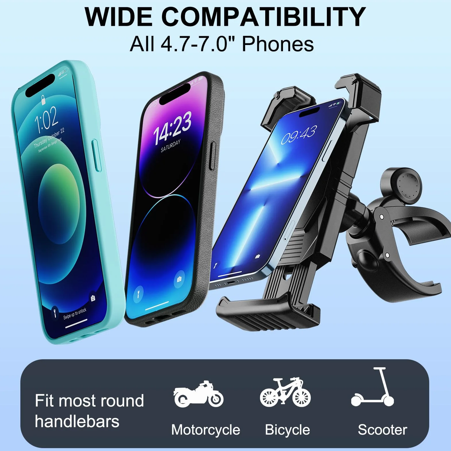 Motocykl uchwyt na telefon komórkowy, uchwyt 360° obrotowy kompatybilny z iPhone/Galaxy 4.7"-7" Smartphone