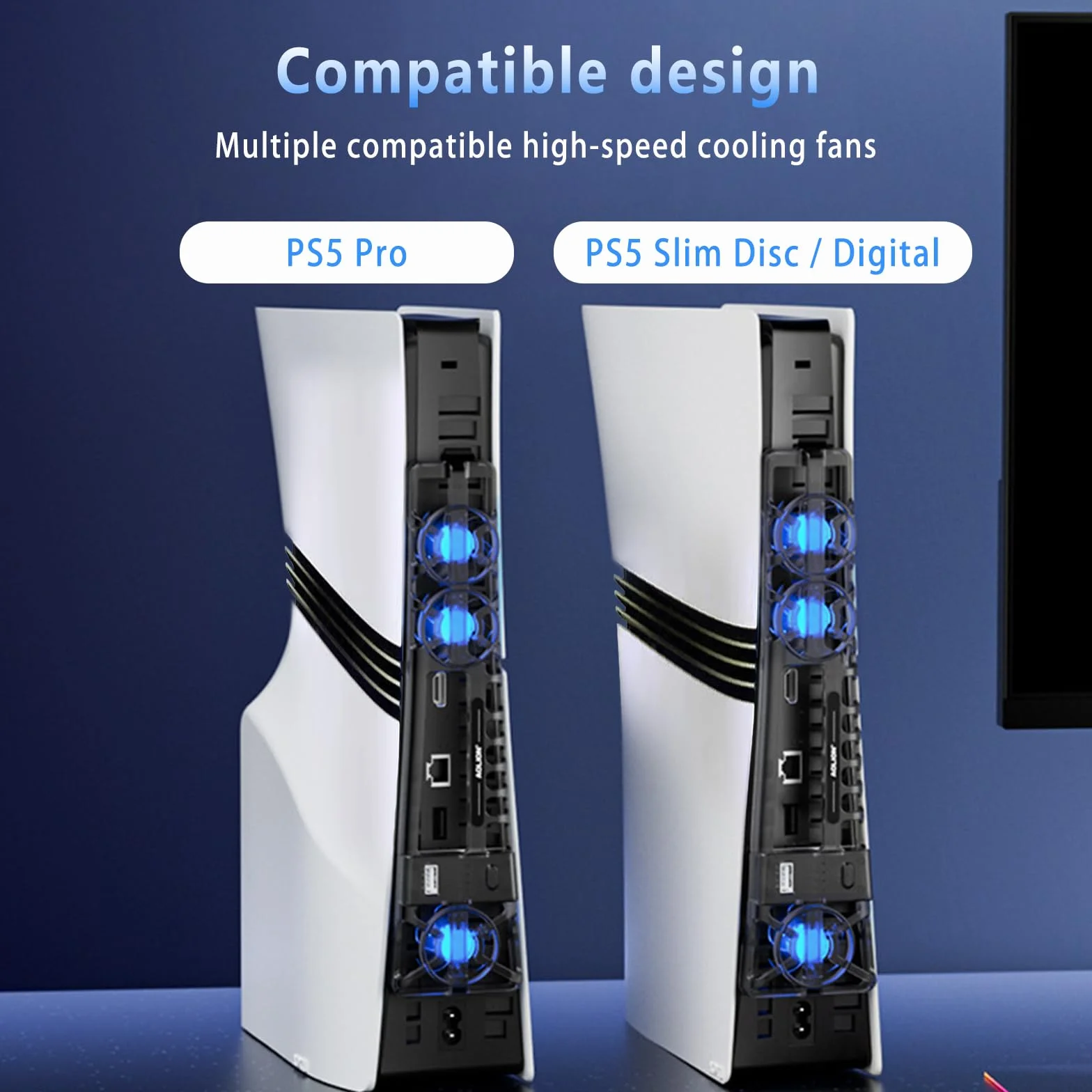 Akcesoria chłodzące do PS5 Pro/PS5 Slim wentylator chłodzący ze światłem LED i regulacją prędkości, automatyczne wykrywanie temperatury, dodatkowy port USB