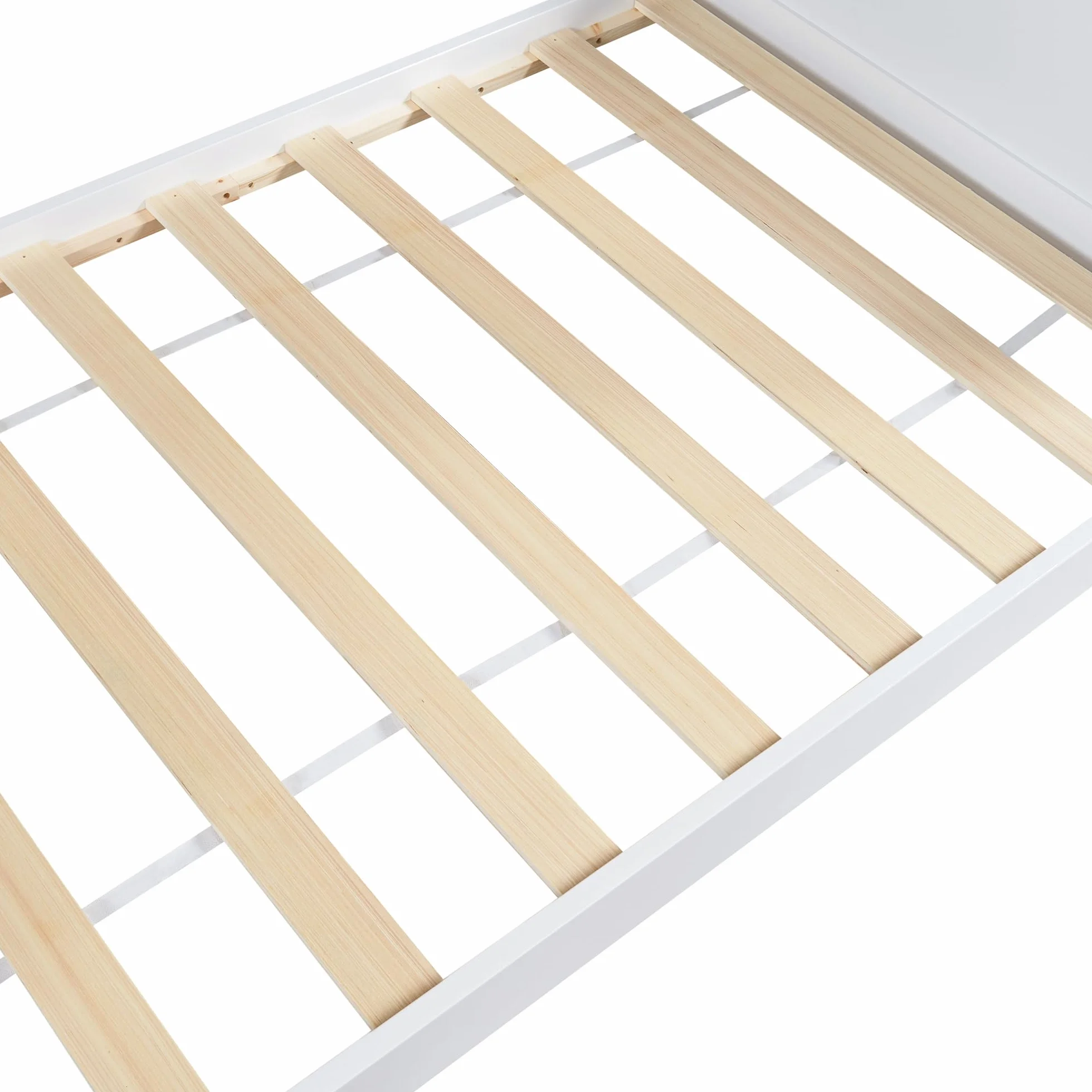 [en.casa] Łóżko dziecięce Simo Domowe łóżko dla malucha o wyglądzie domu łóżko podłogowe ze stelażem na łóżko sosna 200 x 90 cm białe