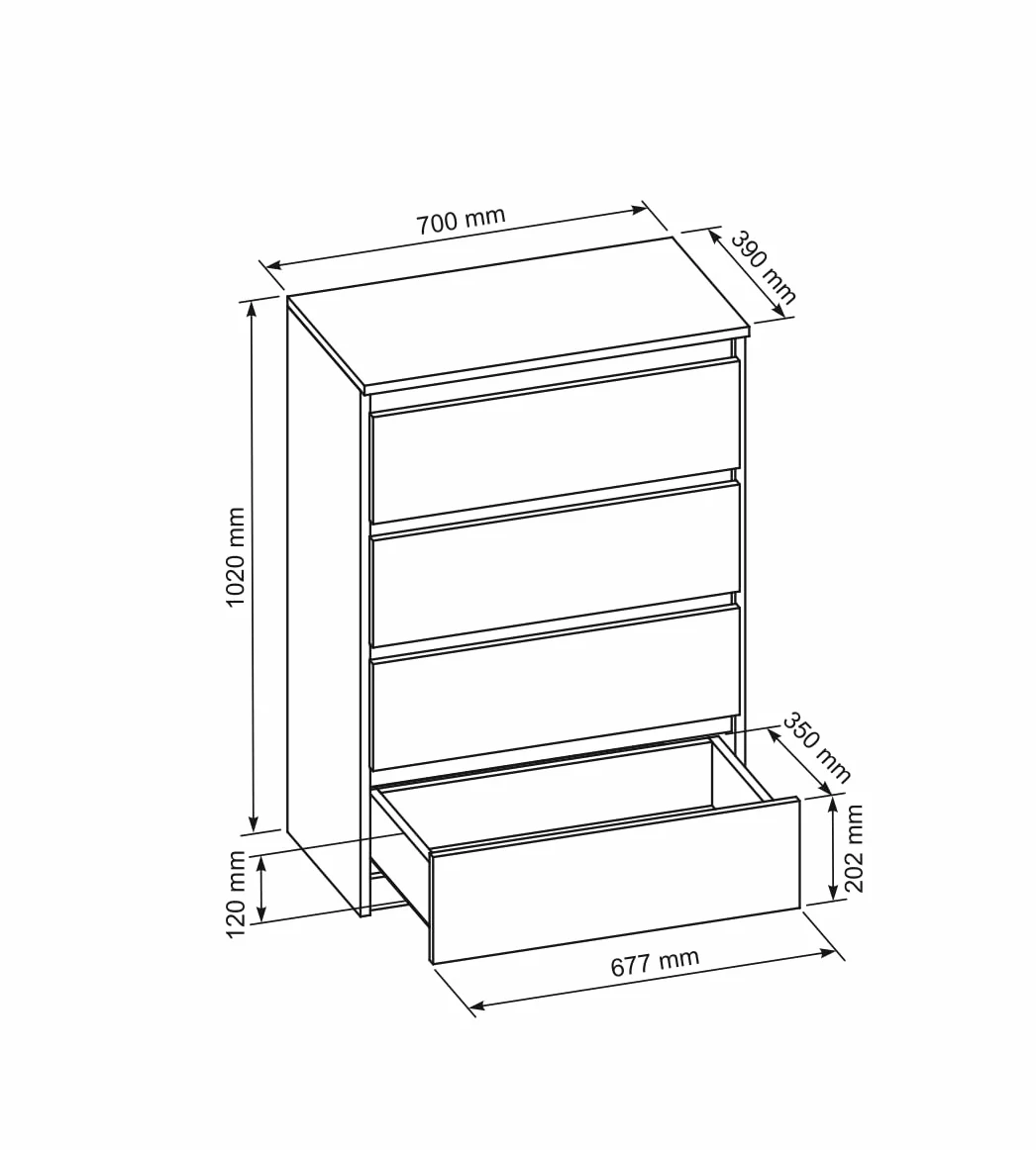 meble masztalerz Komoda Biała 70 cm Matowa z 4 szufladami - 70x102x39 cm - Komoda do salonu, sypialni - Szafka z szufladami - Komoda z szufladami