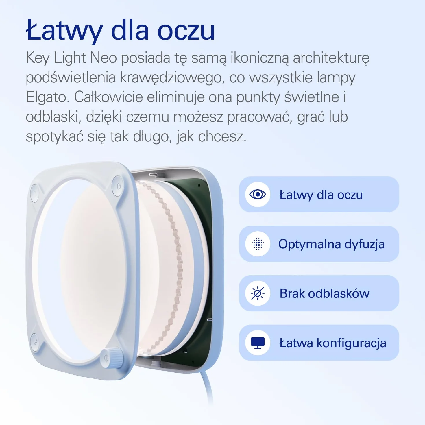Elgato Key Light Neo (bez uchwytu) - oświetlenie do wideorozmów i streamingu - sterowanie Wi-Fi lub onboard - do statywów - USB - laptop | PC | Mac