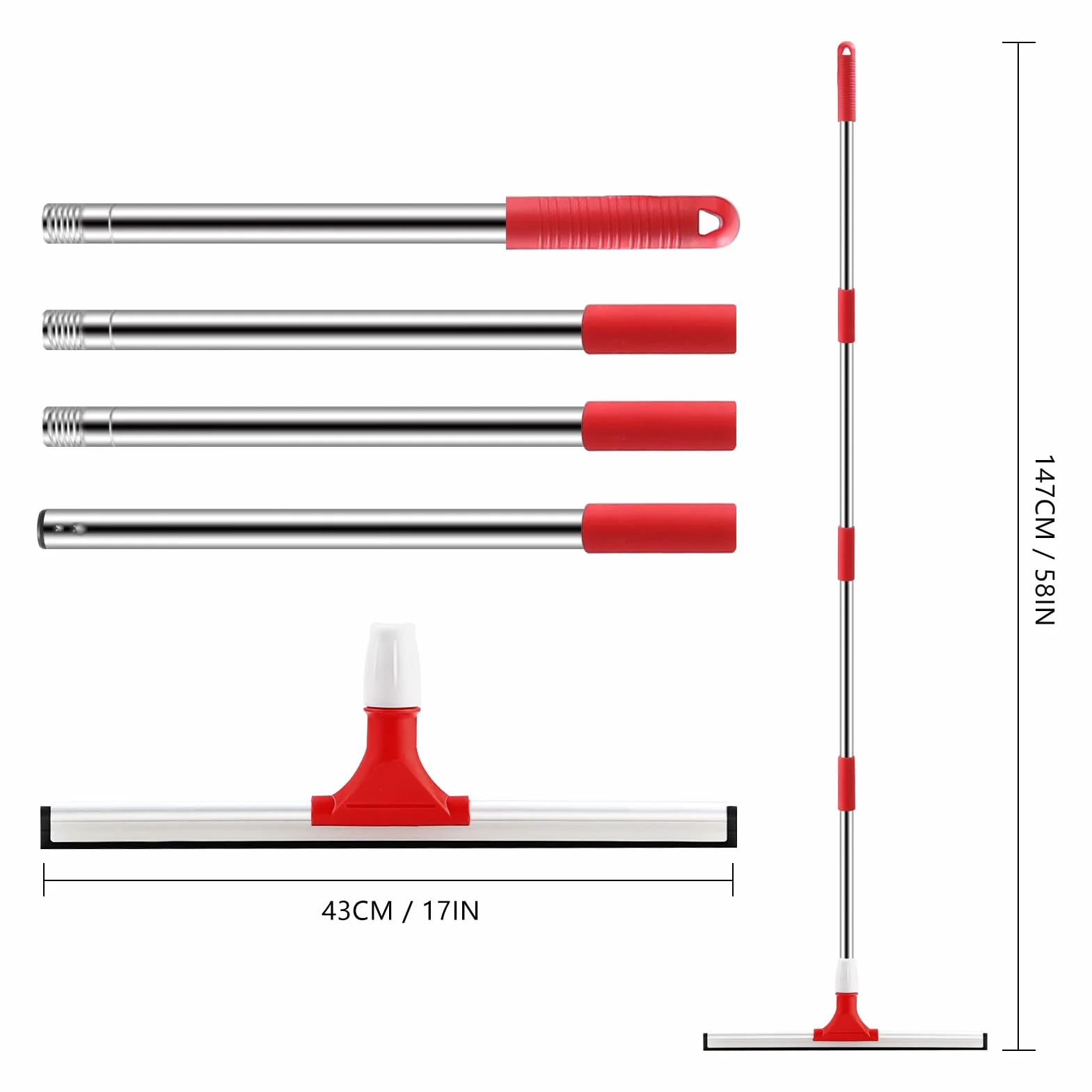 Mitclear 43cm Mop ze Ściągaczką do Podłogi z Przedłużanymi Drążkami 147cm, Gumowa Miotła Wodna do Podłóg