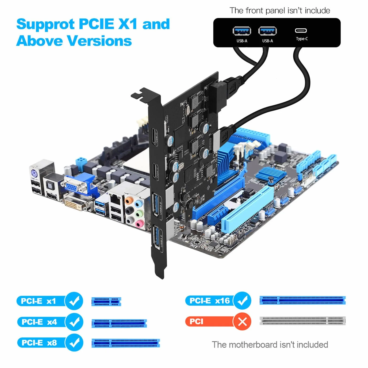 Karta USB 3.0 PCIE 6 portów, karta PCI-E na USB 3.0 typ C (2), typ A (2) 19-pinowe złącze typu E (A-Key) PCI Express karta rozszerzeń do komputera stacjonarnego Windows